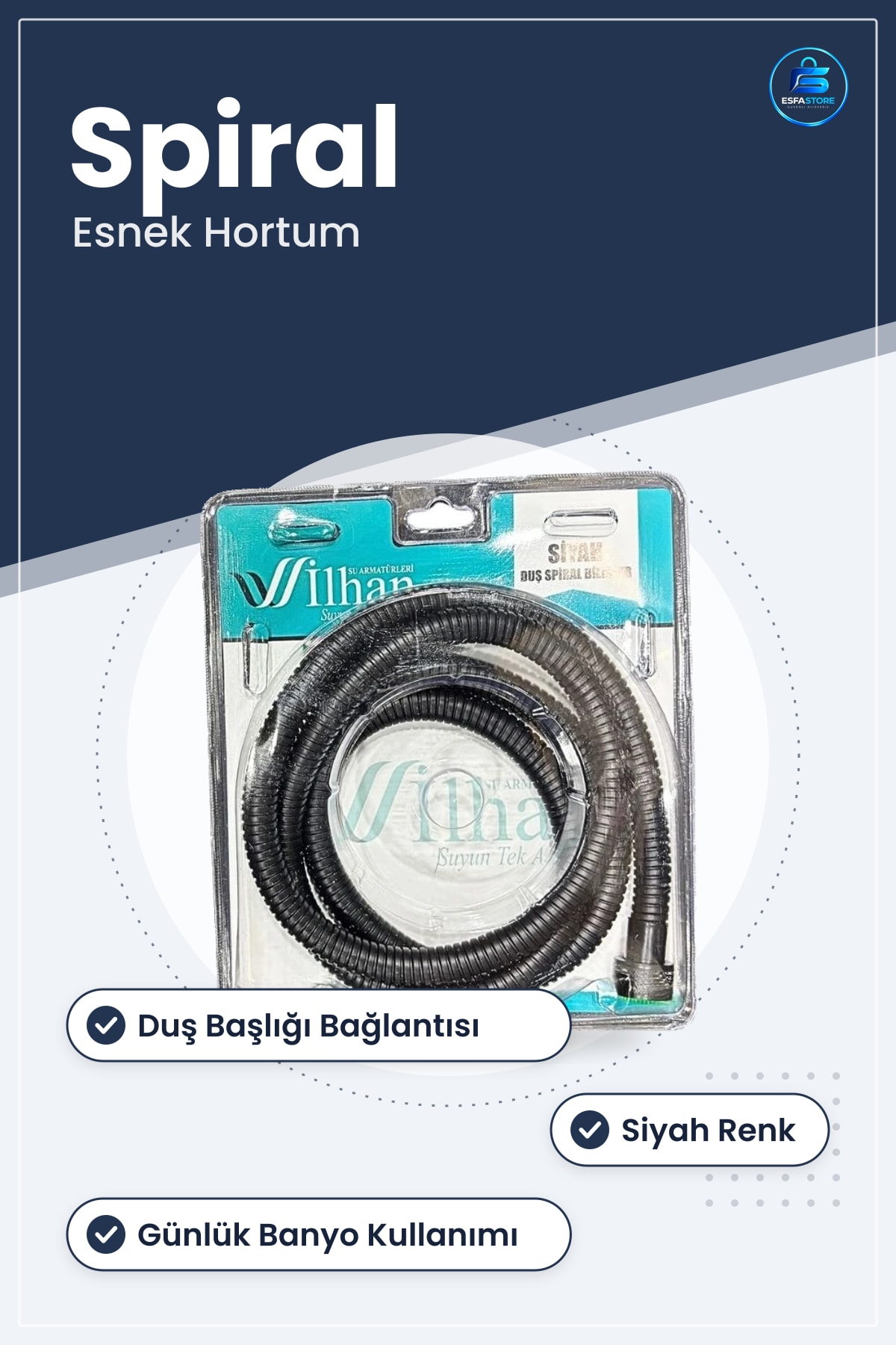 Siyah Duş Hortumu Spiral Yapılı Duşakabin Aksesuarı Banyo Başlık Bağlantısı Günlük Kullanım
