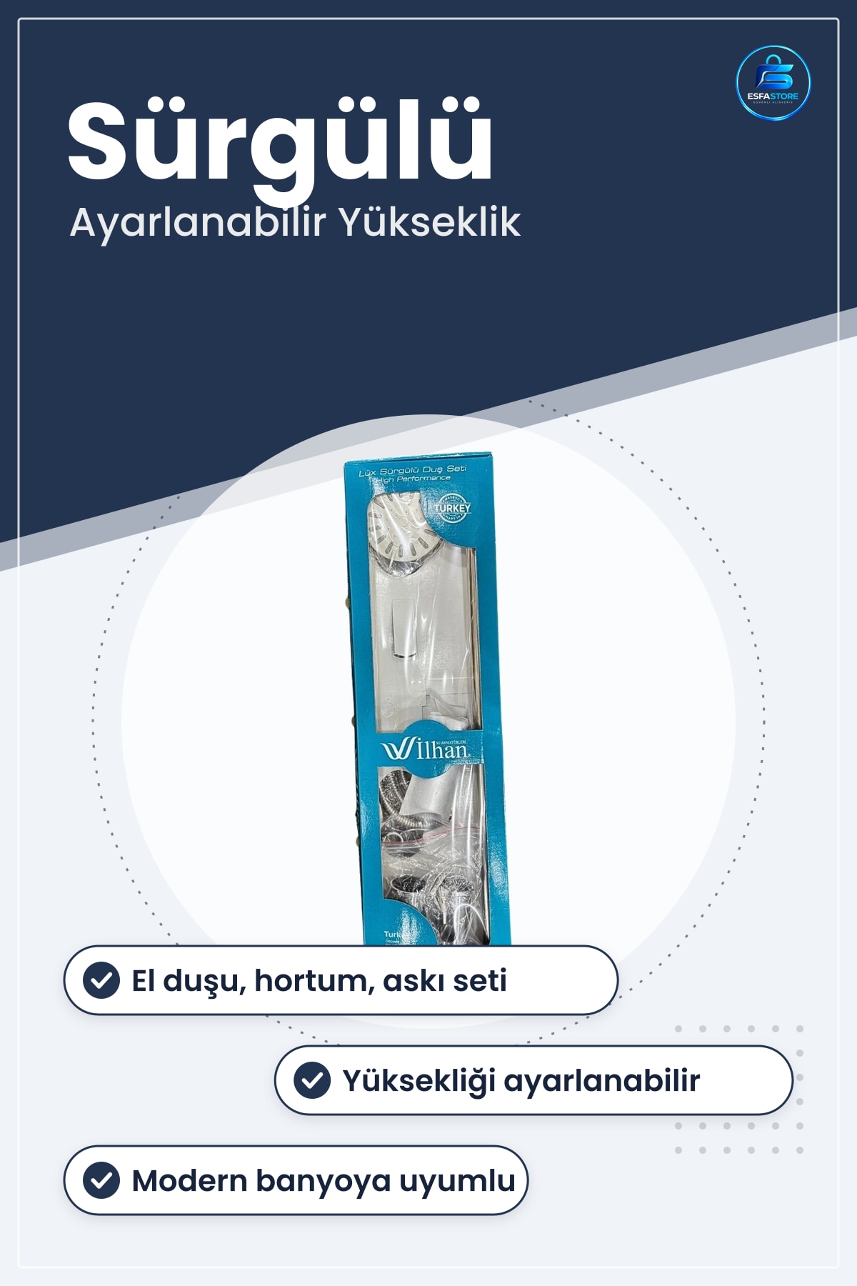 Lüks Sürgülü Duş Sistemi Banyo İçin El Duşu Hortum ve Askı Seti Yüksek Performanslı Parçalı