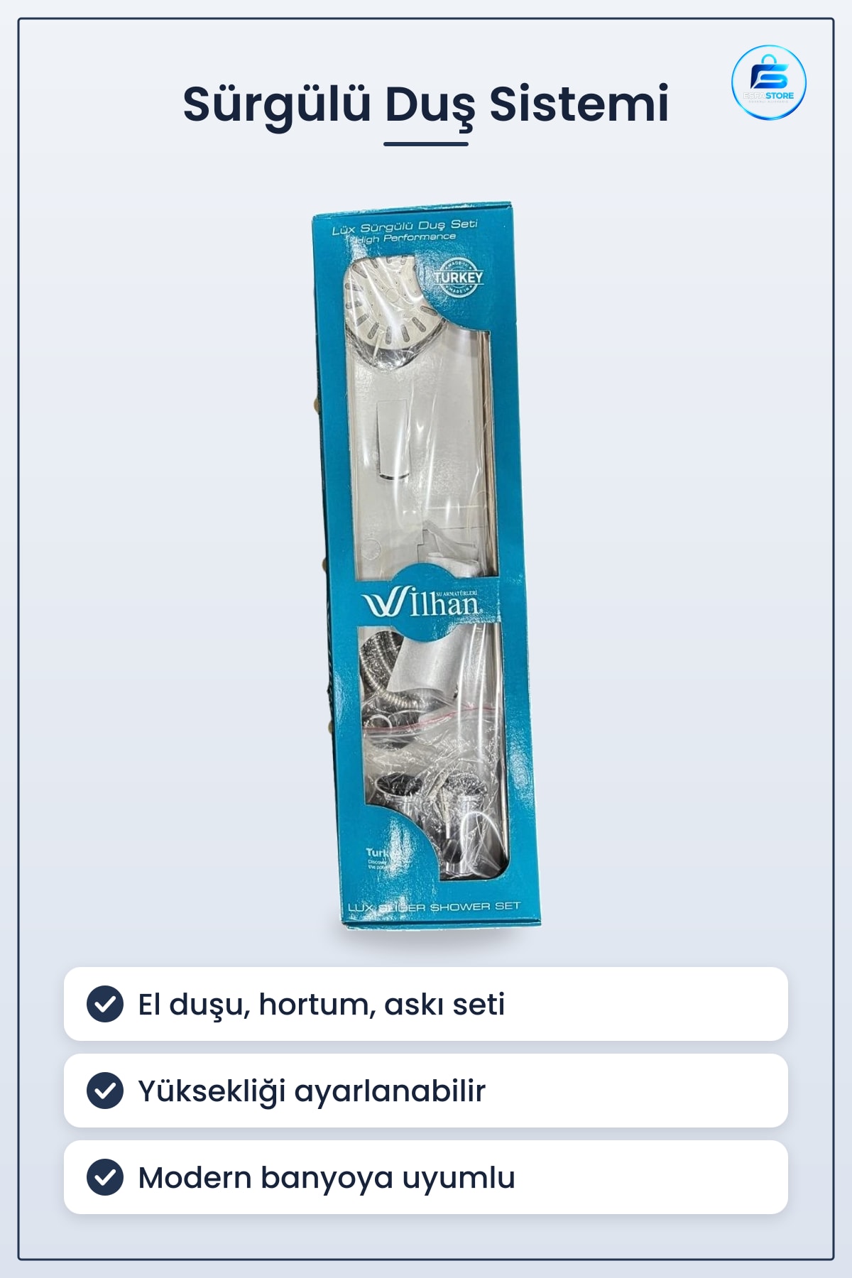 Lüks Sürgülü Duş Sistemi Banyo İçin El Duşu Hortum ve Askı Seti Yüksek Performanslı Parçalı