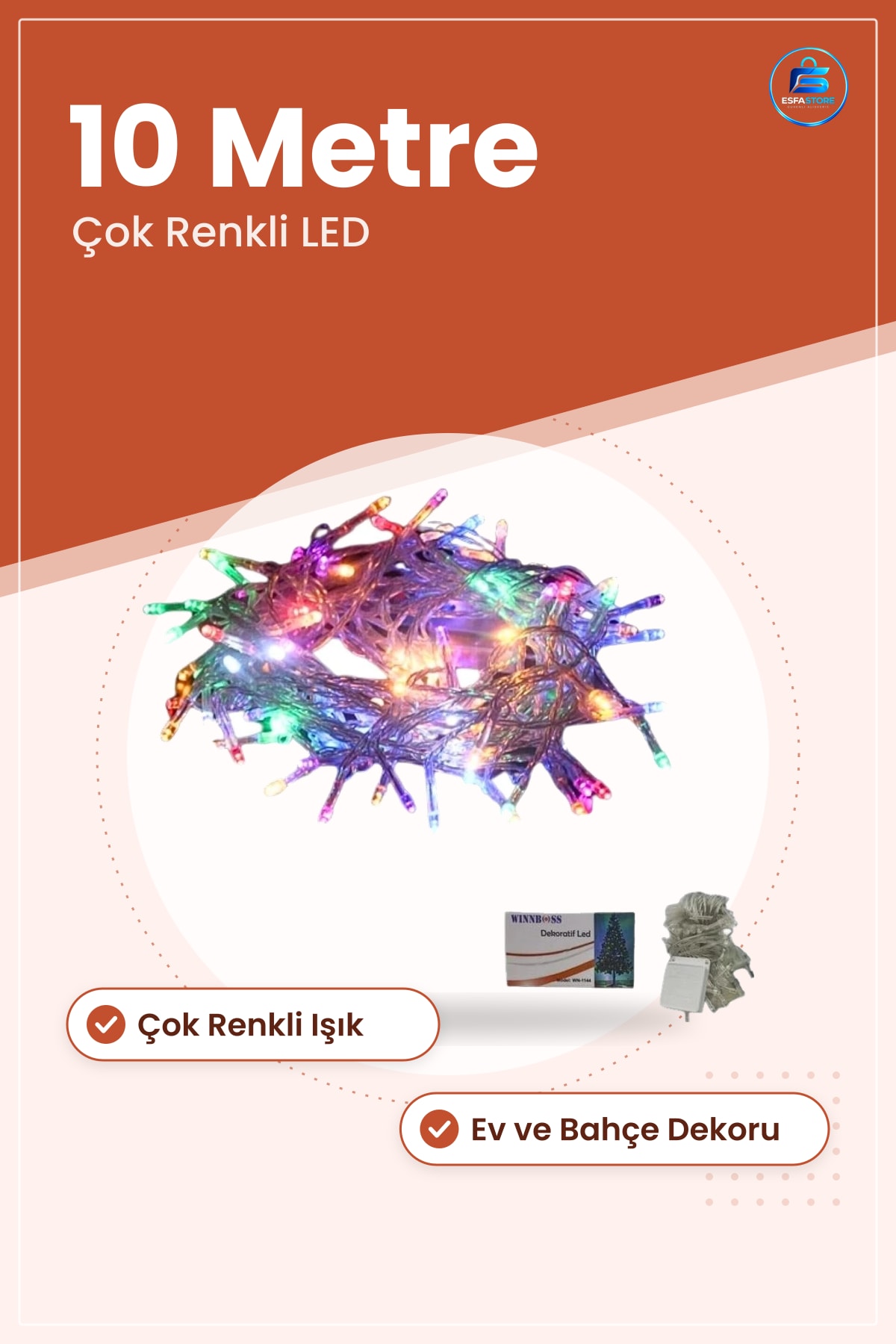 LED Işık 10 Metre Çok Renkli Dekoratif Dize Ev ve Bahçe Dekorasyonu İçin Aydınlatma Süsü