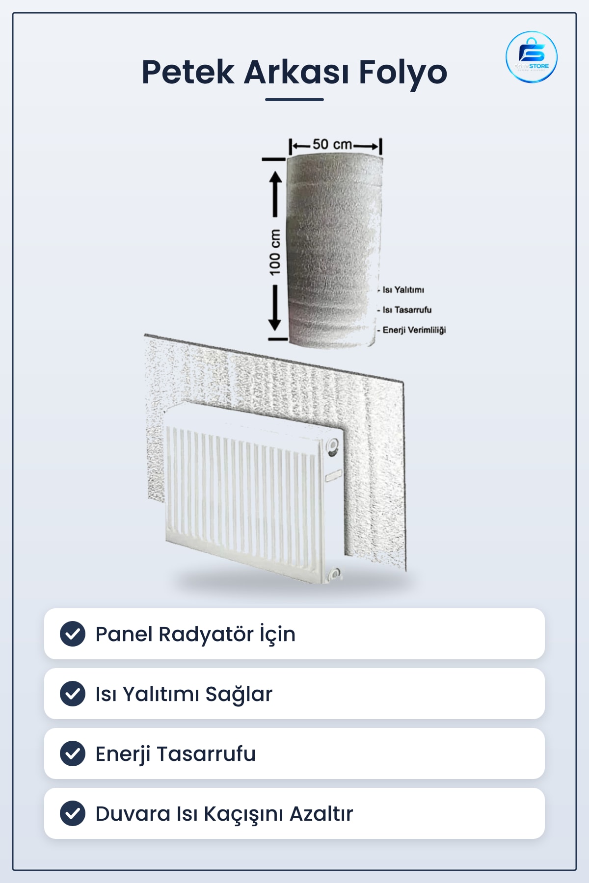 Petek Arkası Folyo Panel Radyatör Aksesuarı Isı Yalıtım Levhası Enerji Tasarruflu