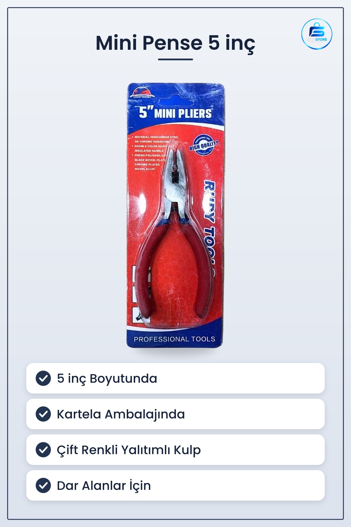 Mini Pense 5 inç Kartelada Hırdavat El Aletleri Ev Atölye Hobi Kullanım Profesyonel