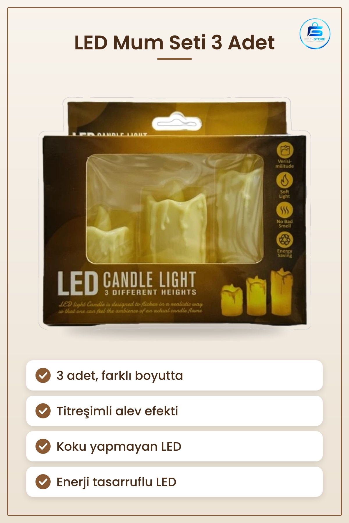 LED Mum Seti 3 Adet Farklı Boyutlarda Alev Efektli Dekoratif Ambiyans Işığı Ev Dekorasyonu