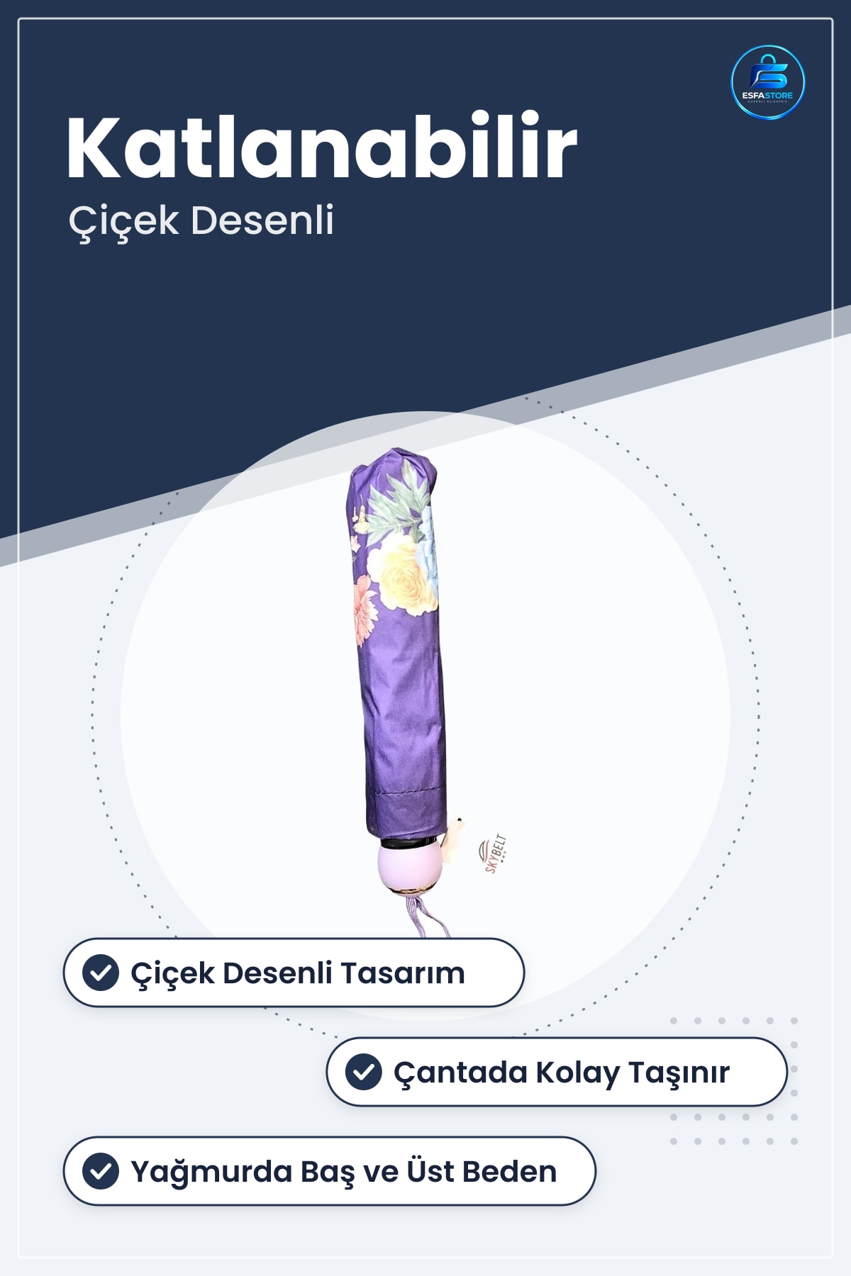 Yarasa Model Şemsiye Lüks Çiçek Desenli Katlanabilir Yağmur Korumalı Kompakt Taşınabilir Günlük