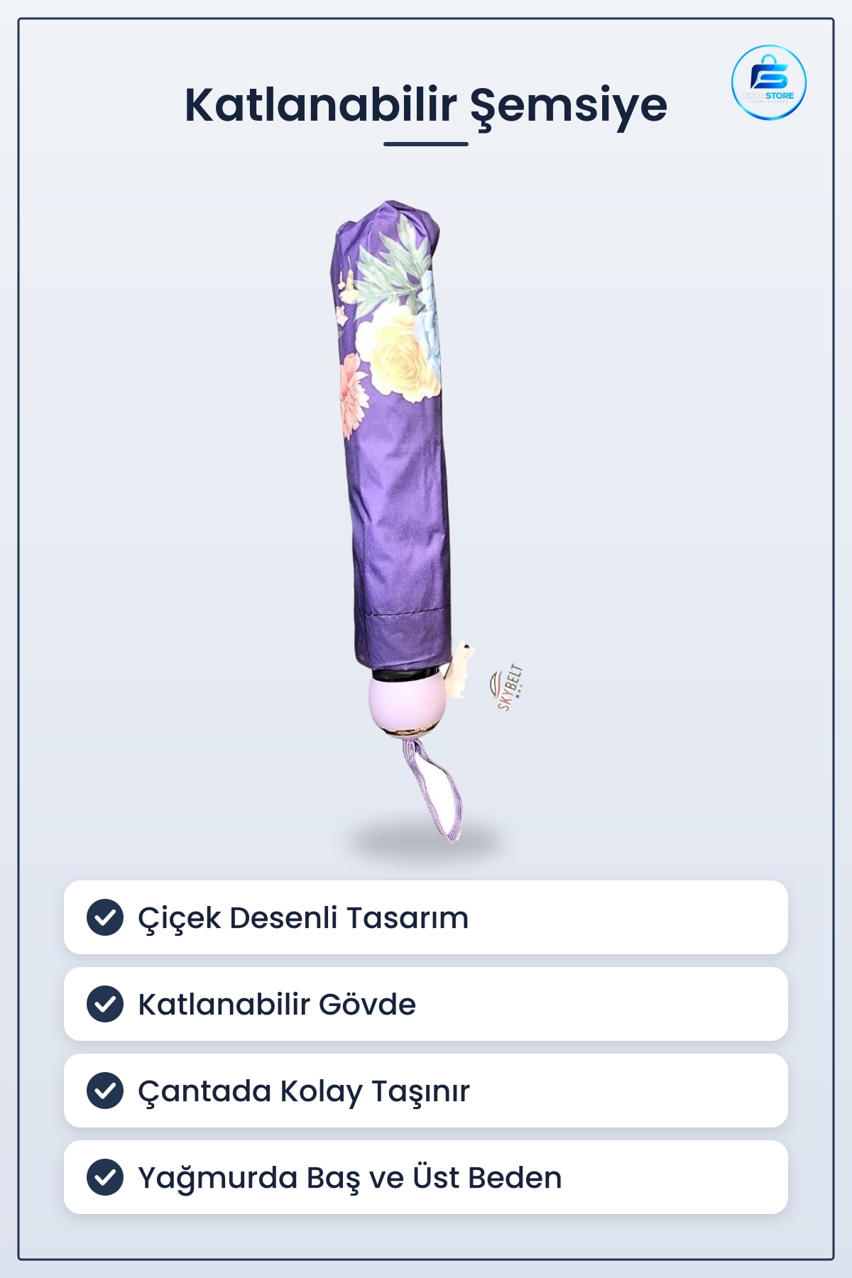Yarasa Model Şemsiye Lüks Çiçek Desenli Katlanabilir Yağmur Korumalı Kompakt Taşınabilir Günlük