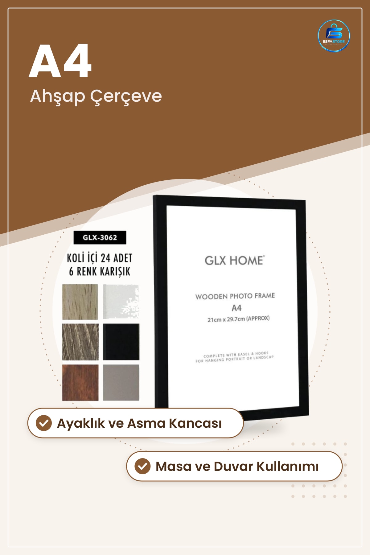 Ahşap Çerçeve A4 Karışık Renk Fotoğraf Masa Duvar Dekorasyon Ev Belge Sergileme Ofis