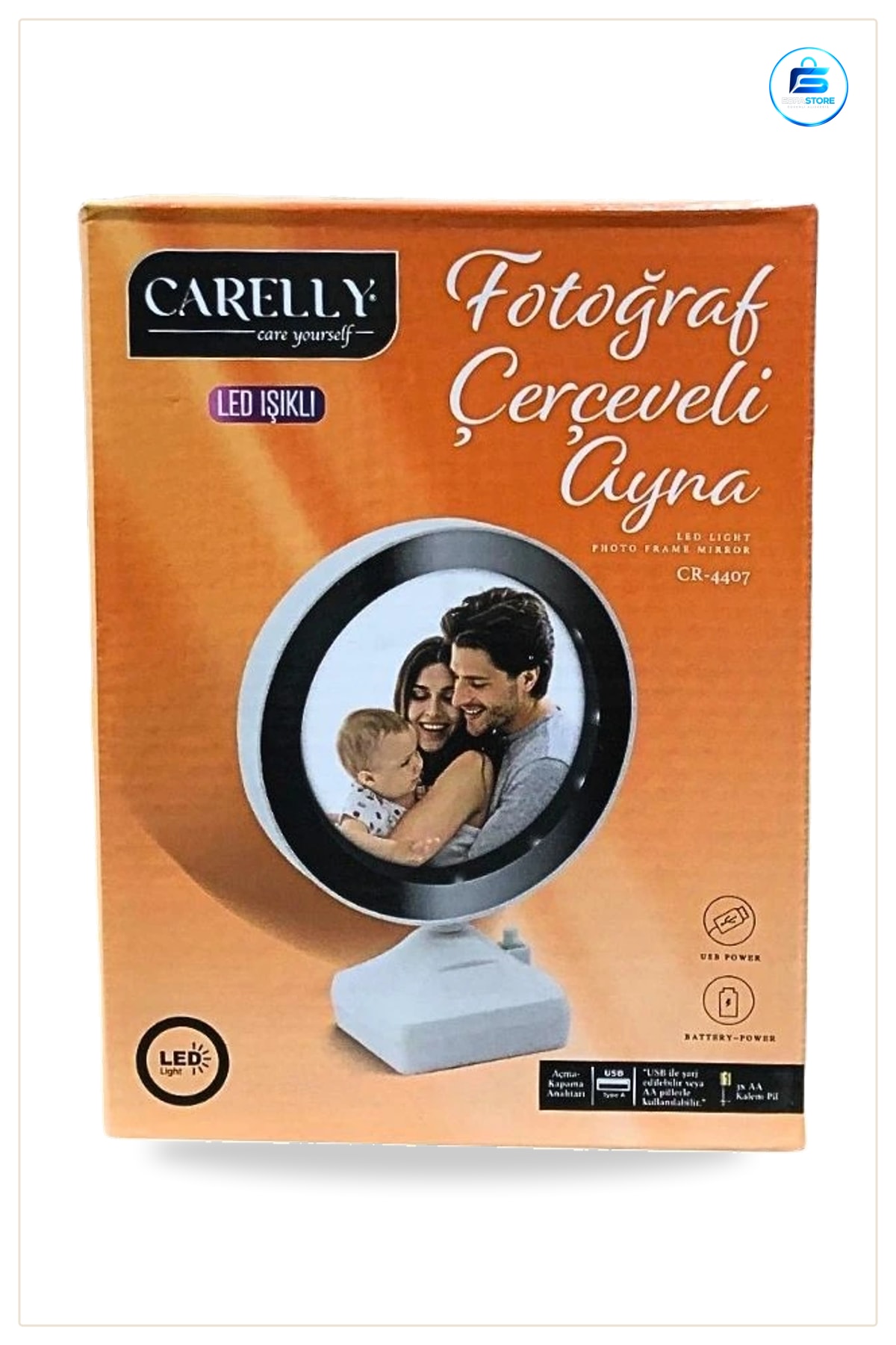 Ayna Ledli Fotoğraf Çerçeveli Masa Üstü Makyaj Banyo Ev Dekorasyon Yuvarlak USB Pilli