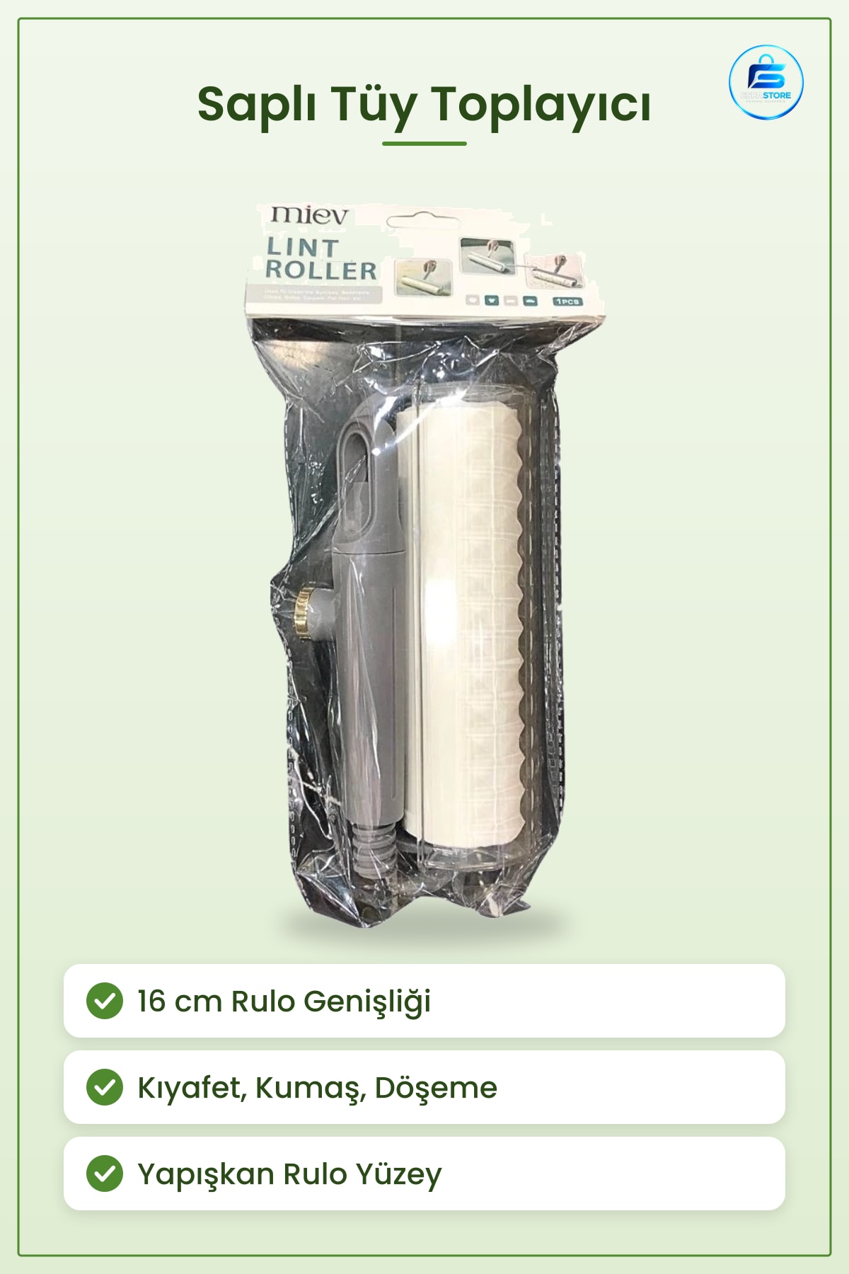 Tüy Toplayıcı Rulo 16 cm Saplı Kıyafet Kumaş Halı Koltuk Yapışkanı Pratik Ev Temizliği