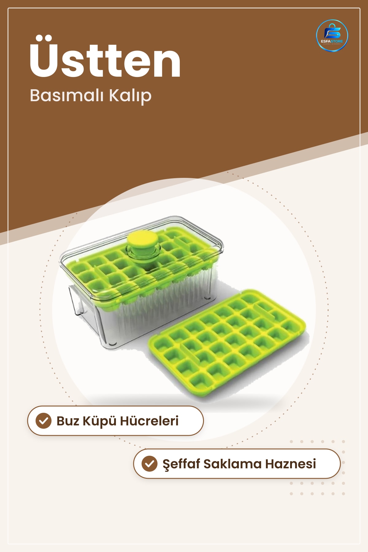 Buz Kalıbı Üstten Basımalı Hazneli Saklama Kabı Mutfak Dondurucu Düzenleyici Küp Kalıp