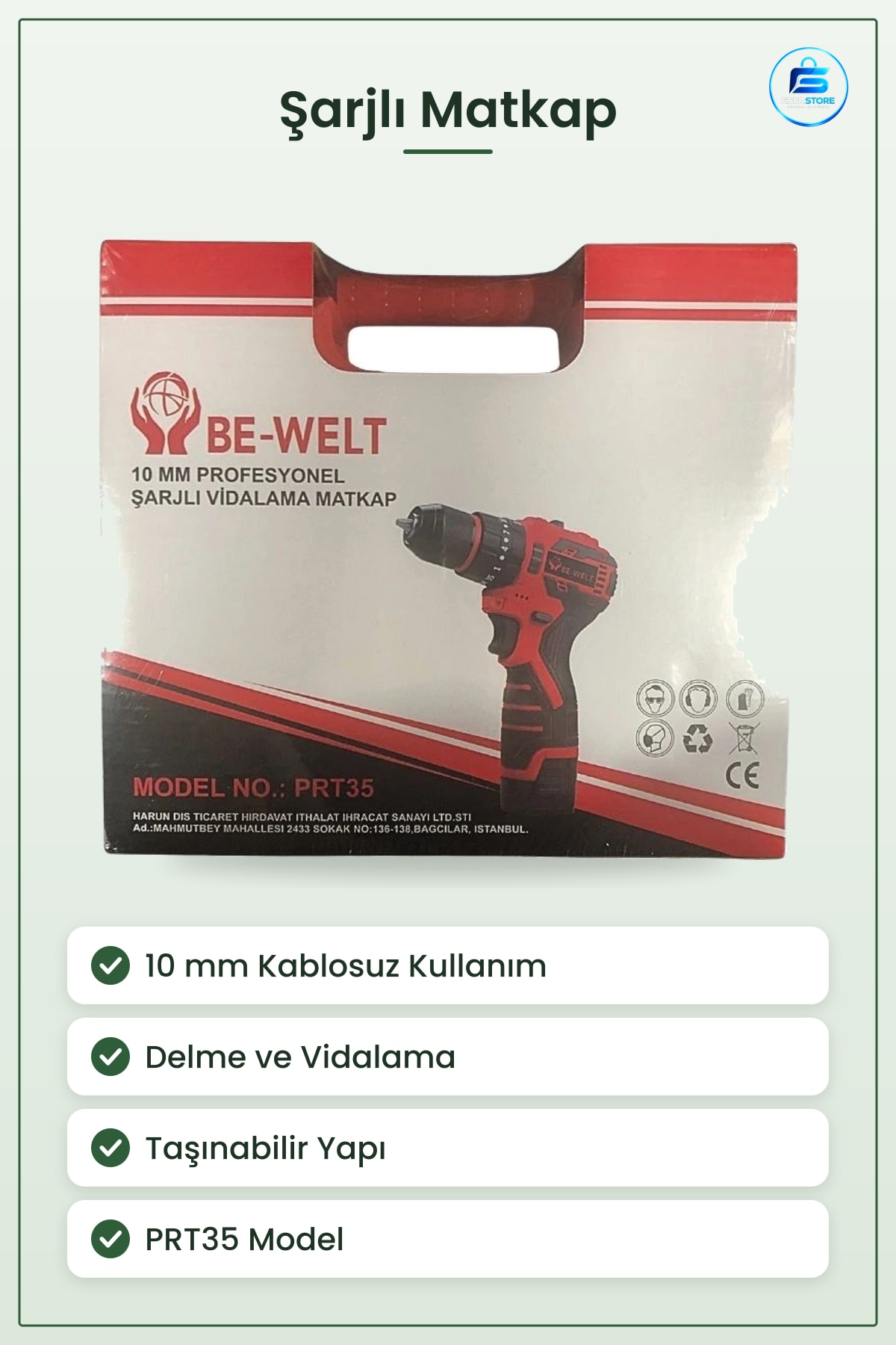 Şarjlı Matkap Profesyonel Vidalama 10 mm Kablosuz Elektrikli El Aleti Atölye Tamir İşleri