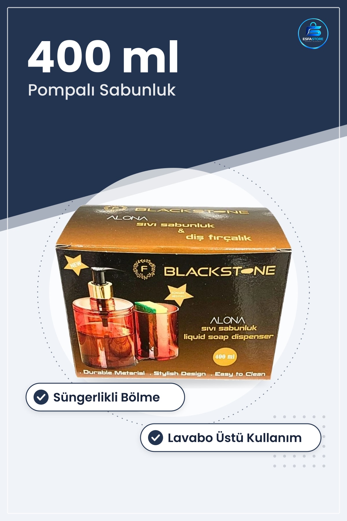 Sıvı Sabunluk Banyo Seti Alona 400 ml Süngerlikli Diş Fırçalıklı Lavabo Üstü Aksesuarı