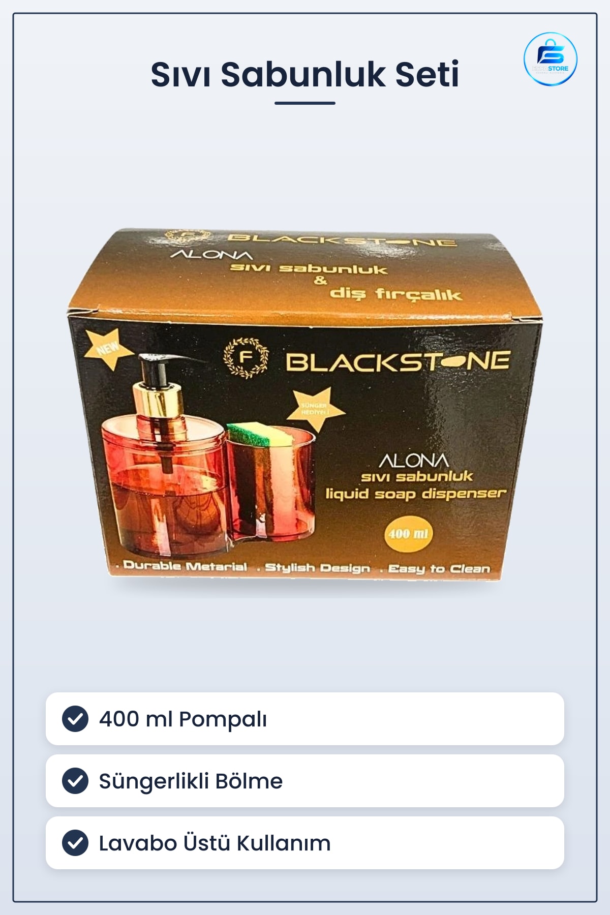 Sıvı Sabunluk Banyo Seti Alona 400 ml Süngerlikli Diş Fırçalıklı Lavabo Üstü Aksesuarı