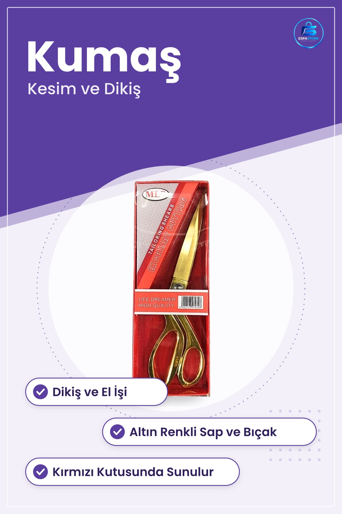 Sarı Terzi Makası Altın Renkli Kumaş Kesim Dikiş Ev Atölye Profesyonel Kırtasiye Ofis