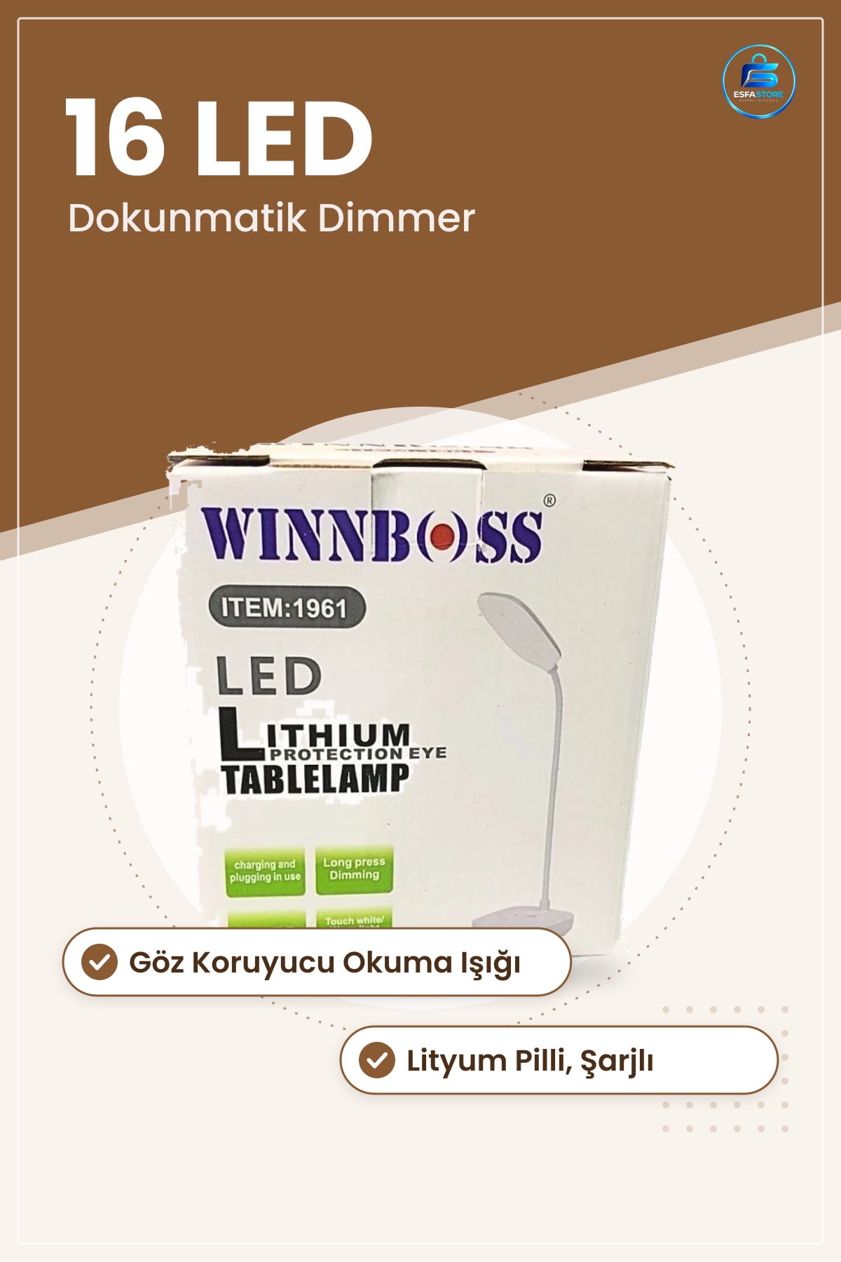 Masa Lampıası Şarjlı Dokunmatik Dimmerli 16 LED Göz Koruyucu Okuma Çalışma Ev Ofis