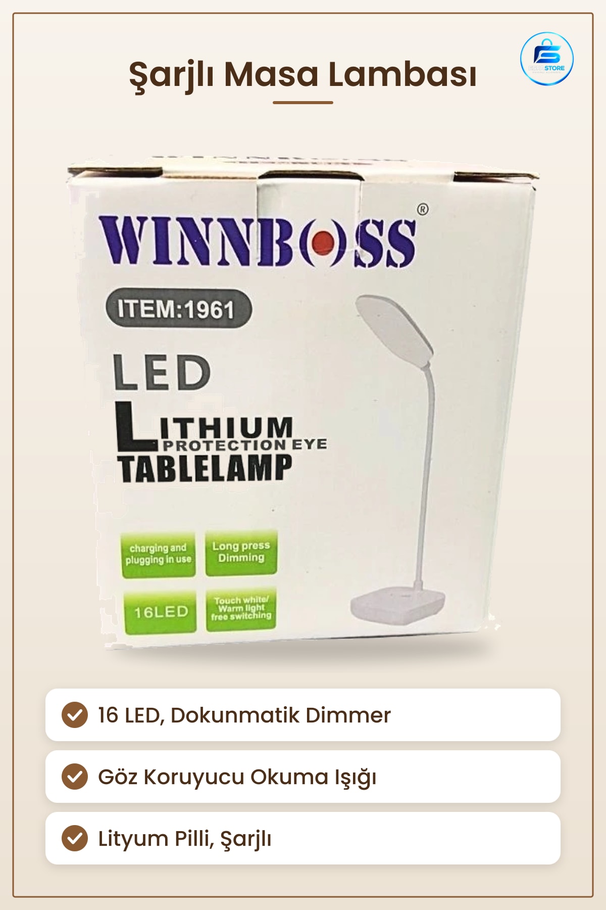 Masa Lampıası Şarjlı Dokunmatik Dimmerli 16 LED Göz Koruyucu Okuma Çalışma Ev Ofis