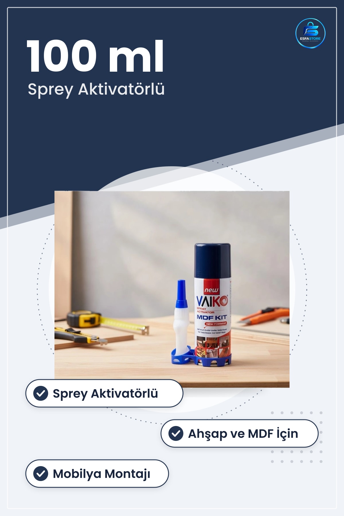 Hızlı Yapıştırıcı 100 ml Sprey Aktivatörlü MDF Kiti Ahşap Birleştirme ve Montaj İşleri İçin