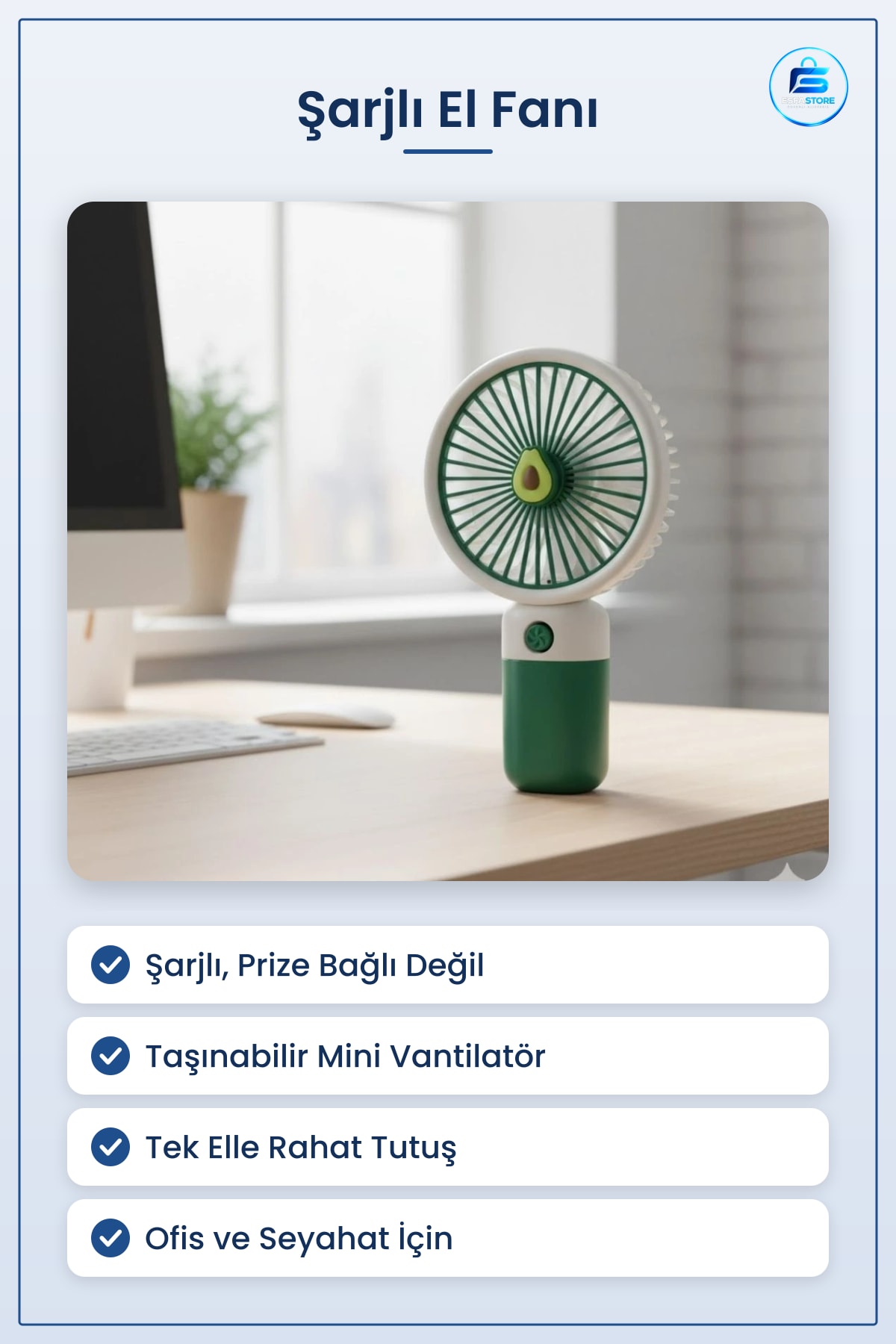 Şarjlı El Fanı Taşınabilir Mini Vantilatör Kişisel Serinletici Ofis Seyahat Yaz Masaüstü Fan