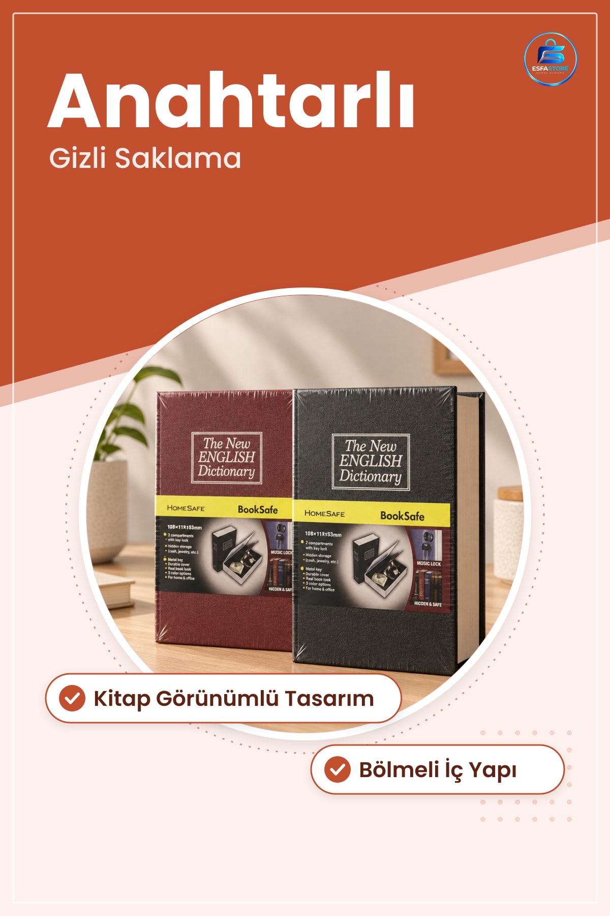 Kitap Kasa Para Kutusu Kumbara Anahtarlı Gizli Saklama Kasası Ev ve Ofis İçin Hediyelik