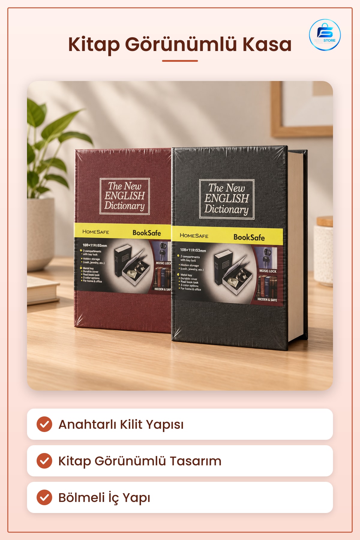 Kitap Kasa Para Kutusu Kumbara Anahtarlı Gizli Saklama Kasası Ev ve Ofis İçin Hediyelik