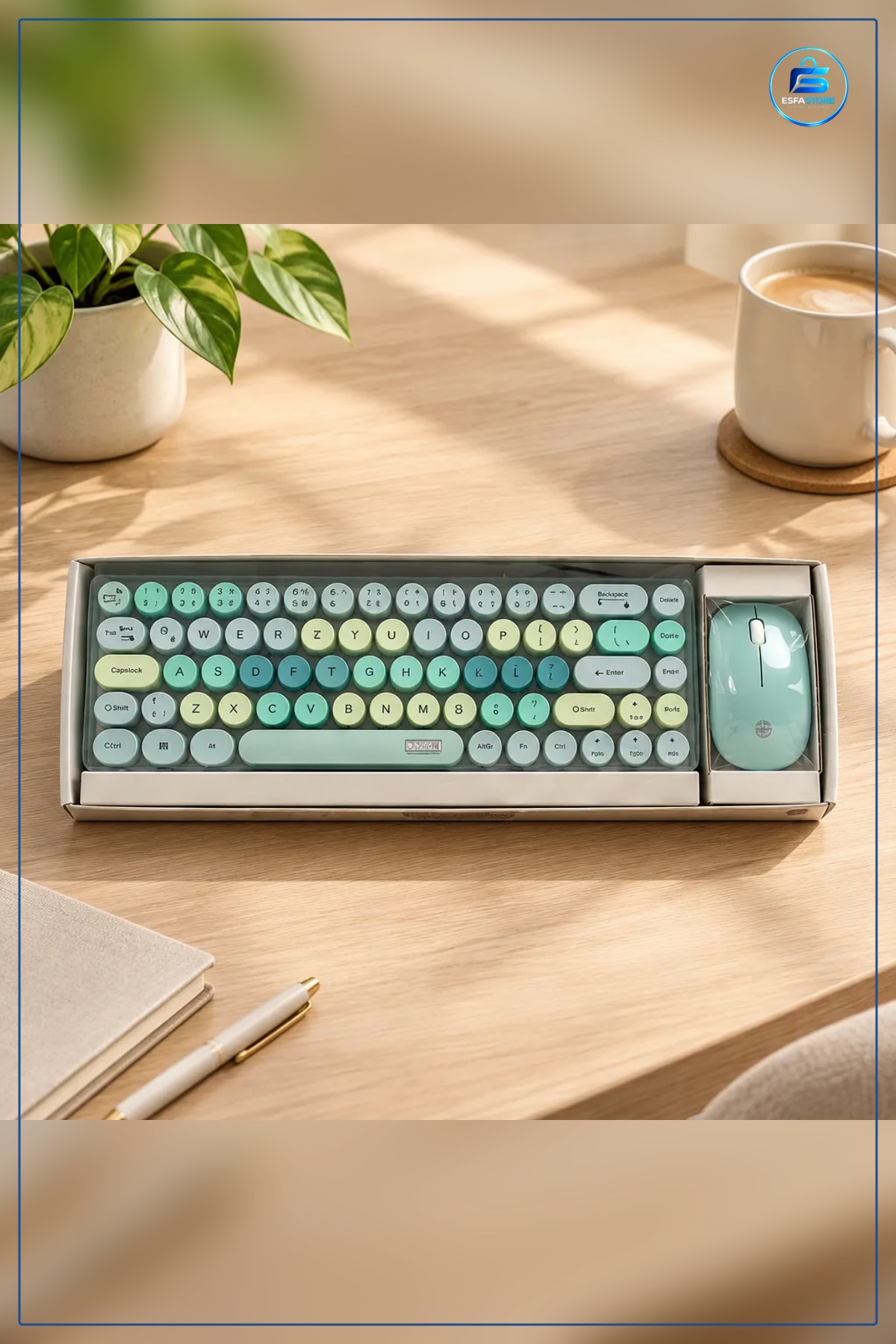 Kablosuz Klavye Mouse Set Yeşil Yuvarlak Tuşlu Masaüstü Ofis ve Ev Bilgisayar Çevre Birimi