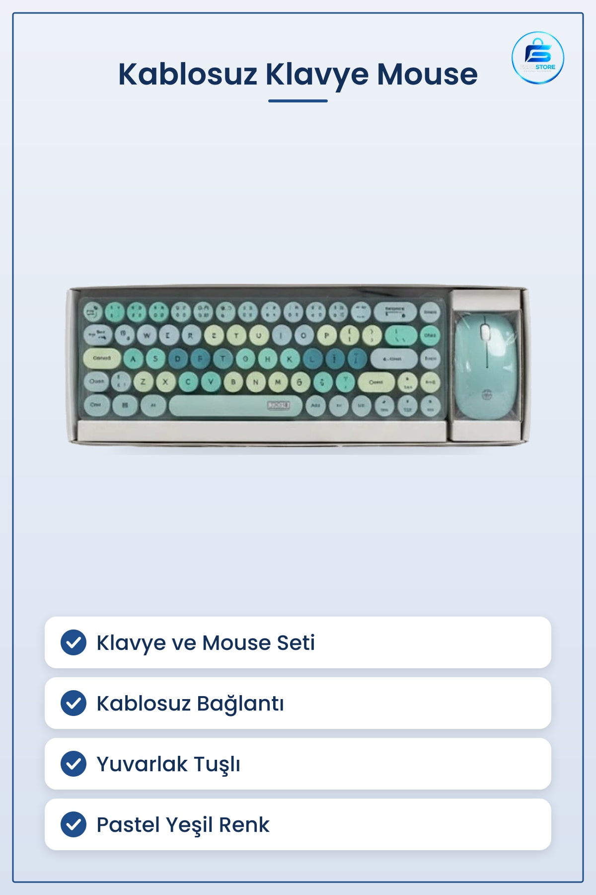 Kablosuz Klavye Mouse Set Yeşil Yuvarlak Tuşlu Masaüstü Ofis ve Ev Bilgisayar Çevre Birimi
