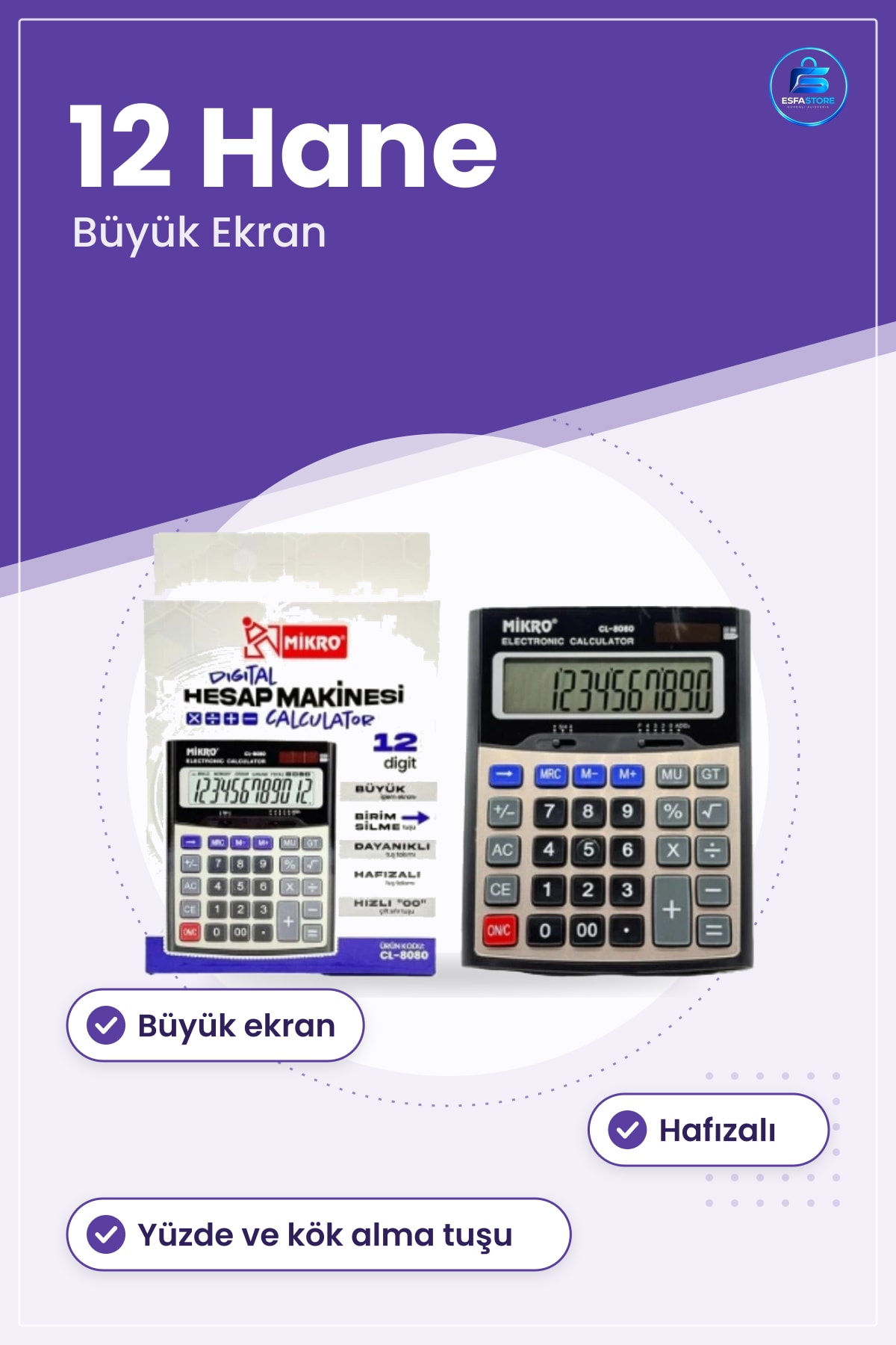 Dijital Hesap Makinesi Digit Büyük Ekran Hafizalı Masaüstü Ofis Kırtasiye Hesaplama