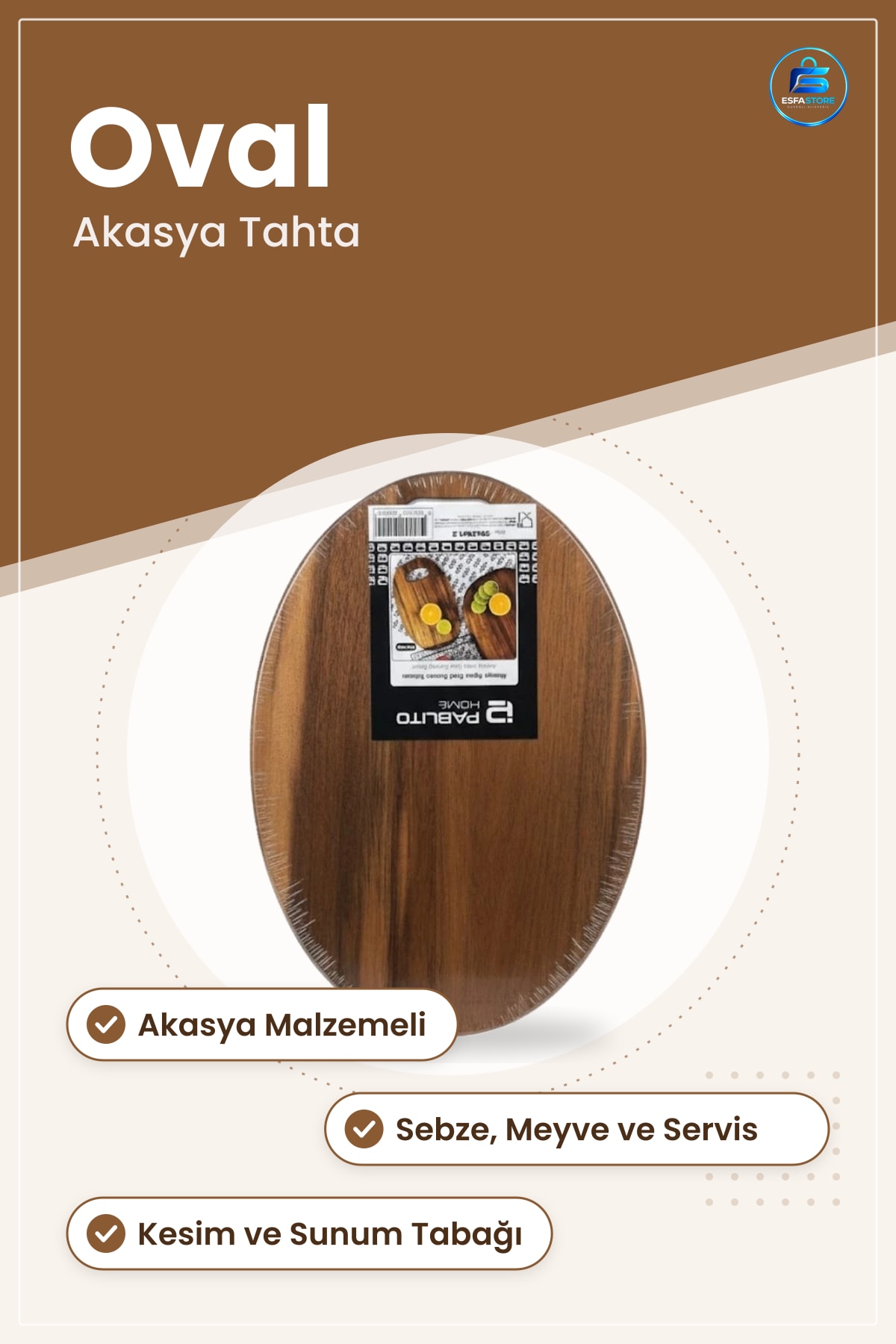 Akasya Kesme Tahtası Oval Kesim Panosu Mutfak İçin Ahşap Yemek Hazırlık Servis Sunumu