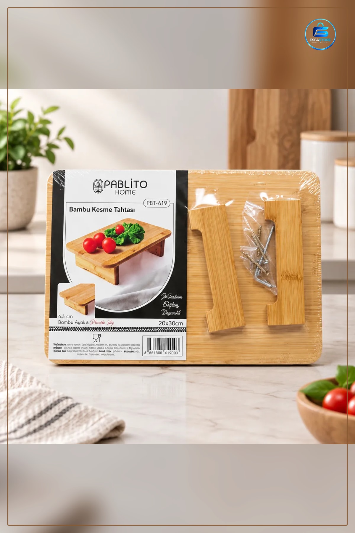 Ayaklı Bambu Kesme Tahtası 20x30 cm Kesim Panosu Mutfak Servis Sabit Ayak Pratik Yemek Hazırlık