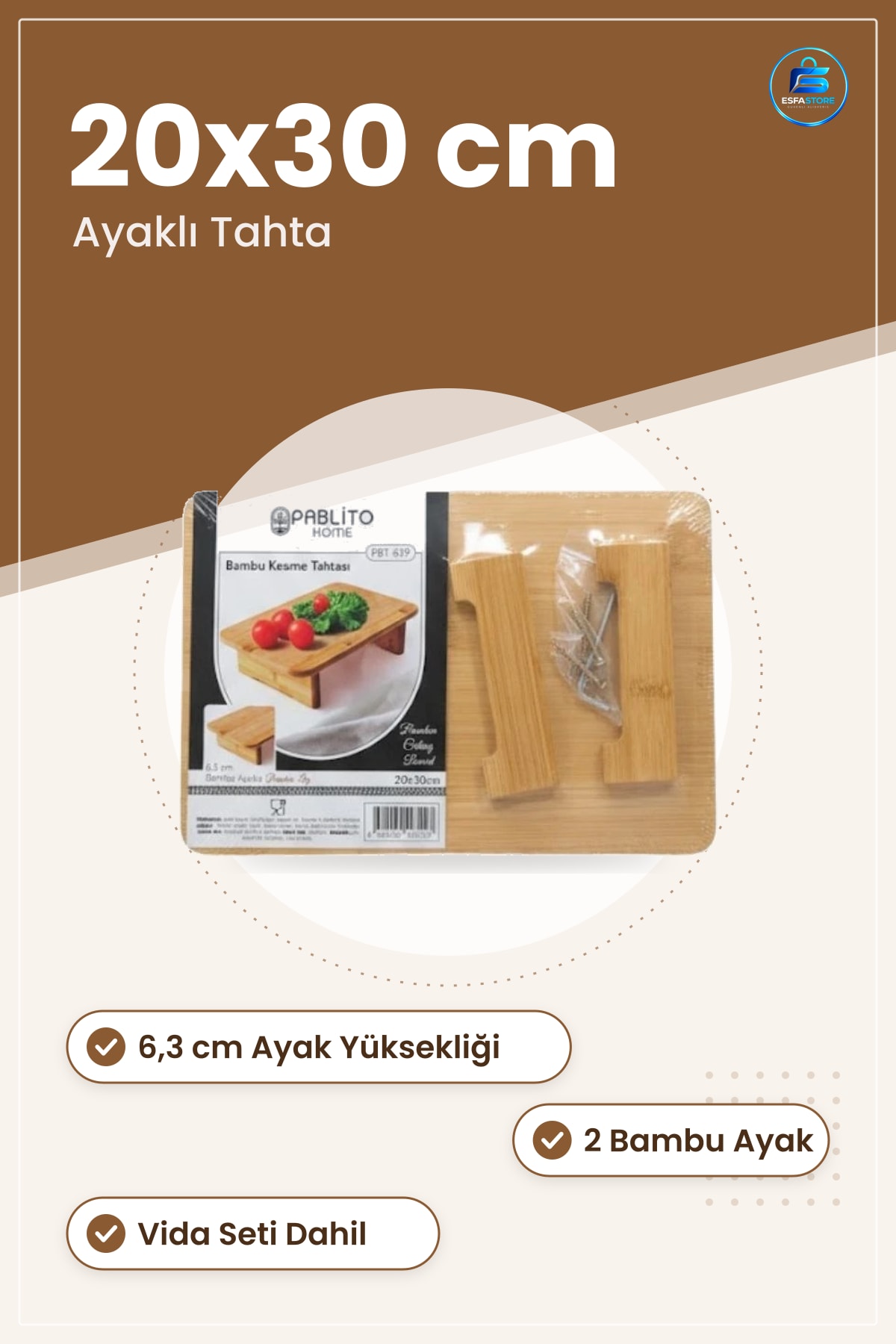 Ayaklı Bambu Kesme Tahtası 20x30 cm Kesim Panosu Mutfak Servis Sabit Ayak Pratik Yemek Hazırlık