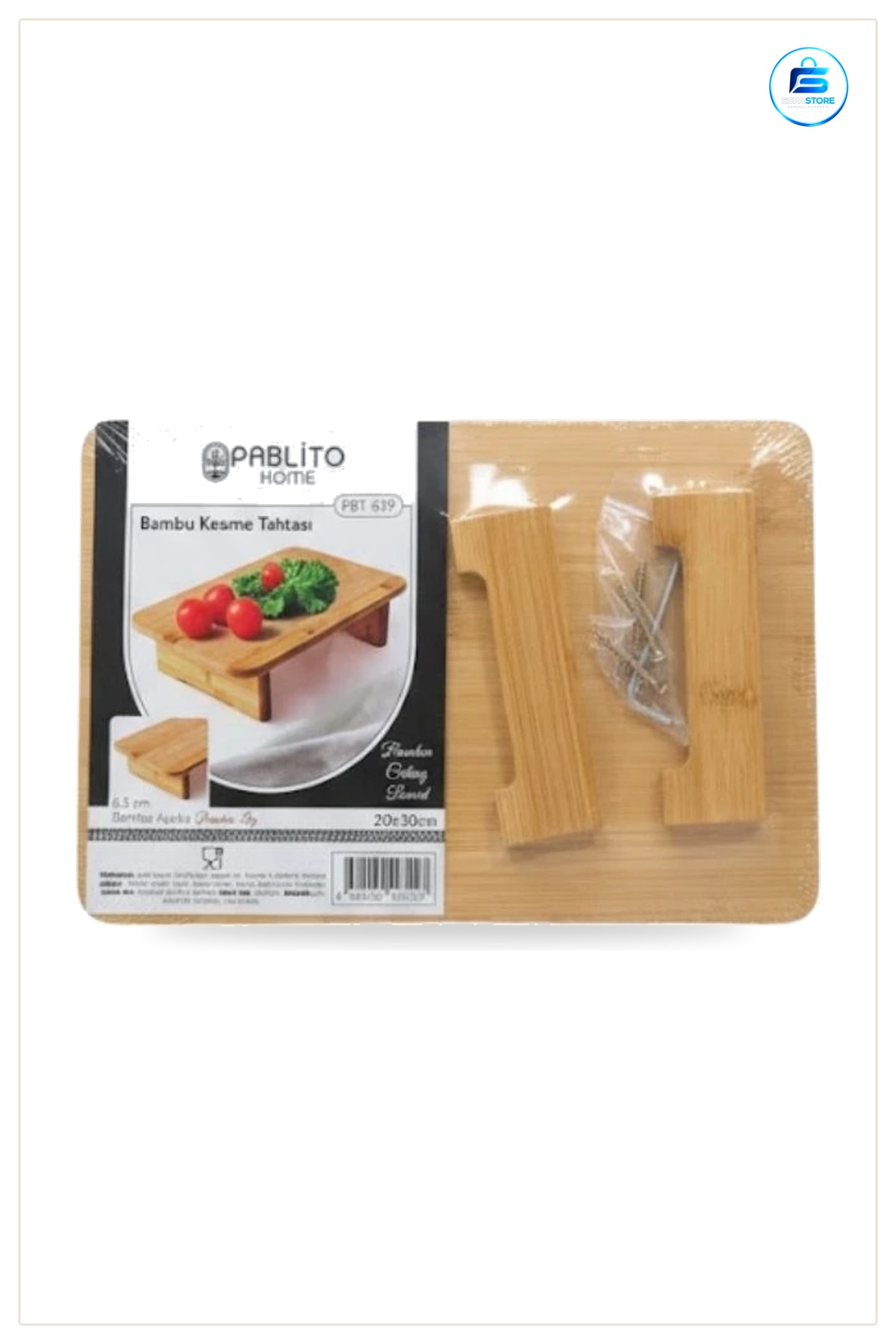 Ayaklı Bambu Kesme Tahtası 20x30 cm Kesim Panosu Mutfak Servis Sabit Ayak Pratik Yemek Hazırlık