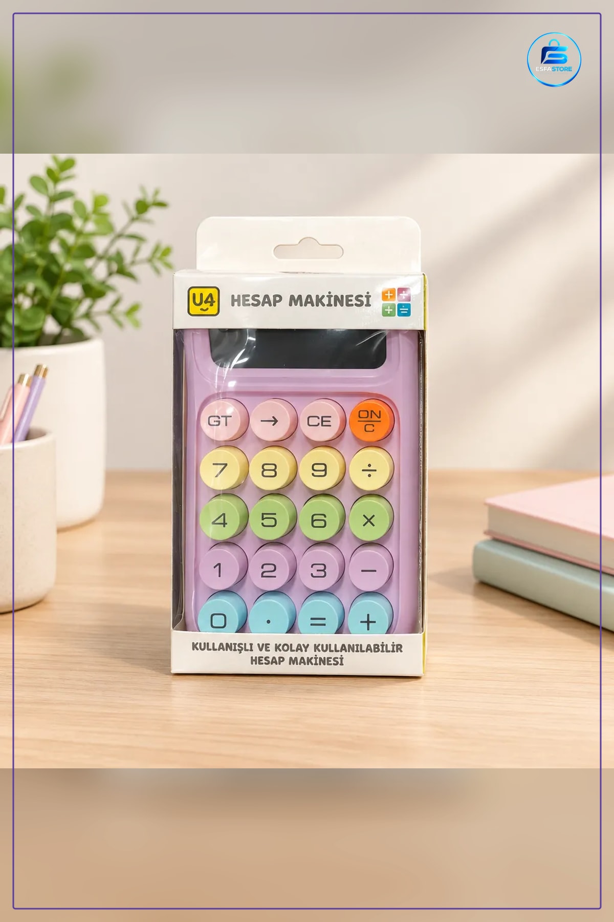 Hesap Makinesi Haneli Pilli Pastel Renkli Yuvarlak Tuşlu Ofis Okul Ev Günlük Hesaplama Aracı