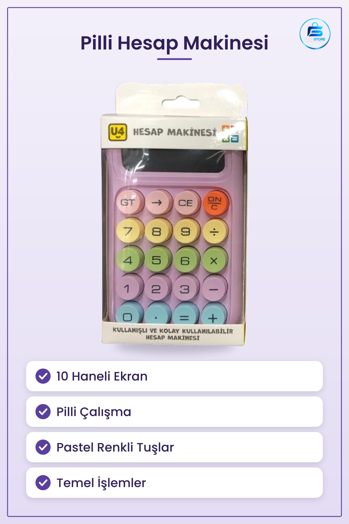 Hesap Makinesi Haneli Pilli Pastel Renkli Yuvarlak Tuşlu Ofis Okul Ev Günlük Hesaplama Aracı