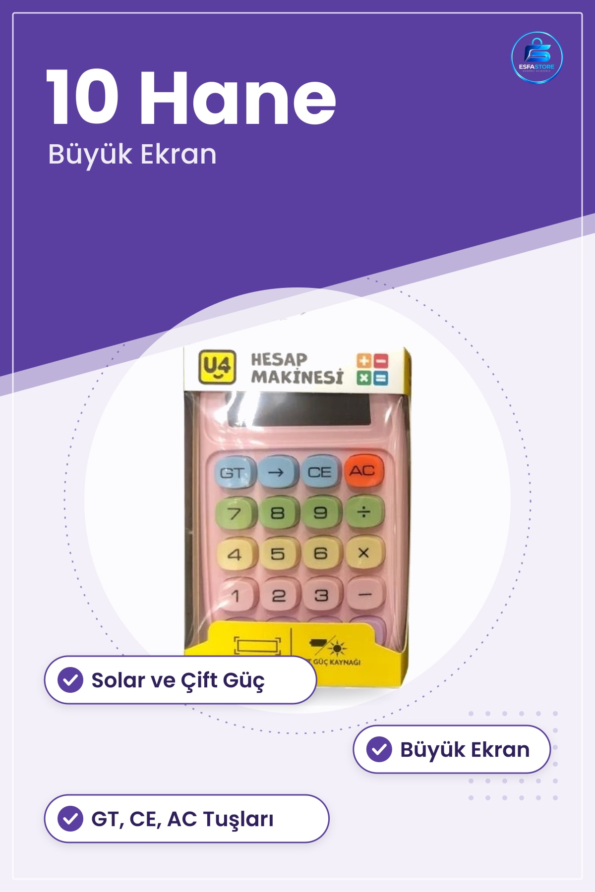 Solar Hesap Makinesi Hane Büyük Ekran Çift Güç Kaynağı Ofis Okul Masaüstü Kullanım