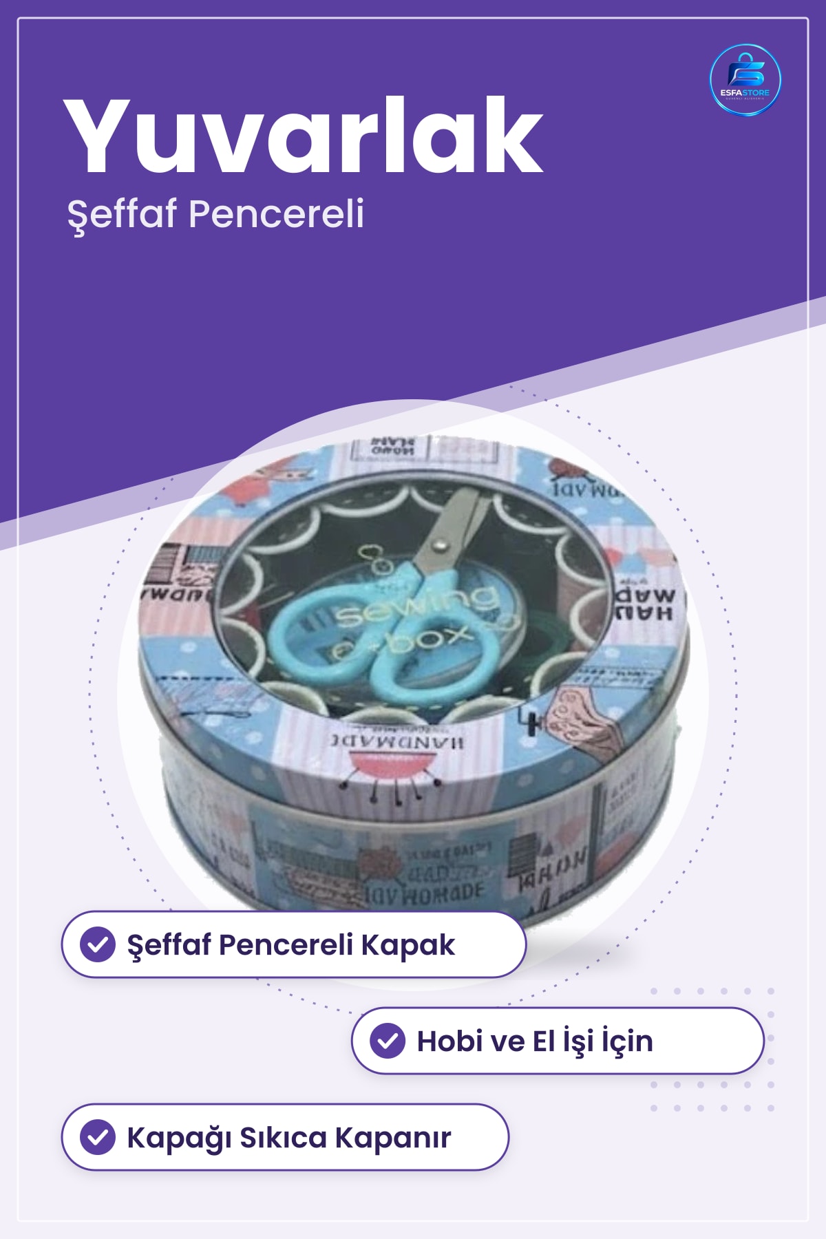 Dikiş Kutusu Metal Yuvarlak Pencereli El İşi Malzemesi Saklama Düzenleyici Hobi Ev Ofis Kullanımı