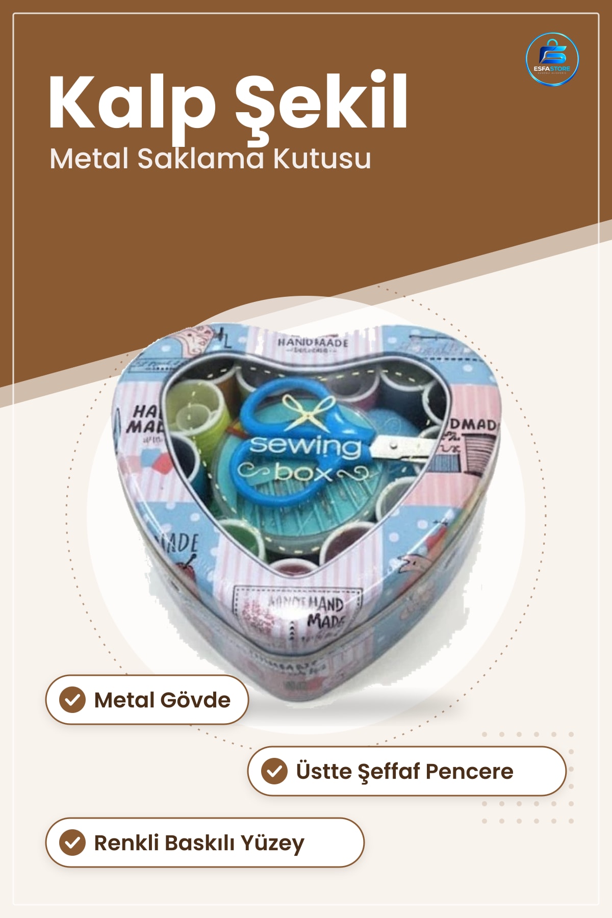 Kalpli Metal Saklama Kutusu Dikiş Malzemesi Düzenleyici Pencereli Hediyelik Ev Düzeni