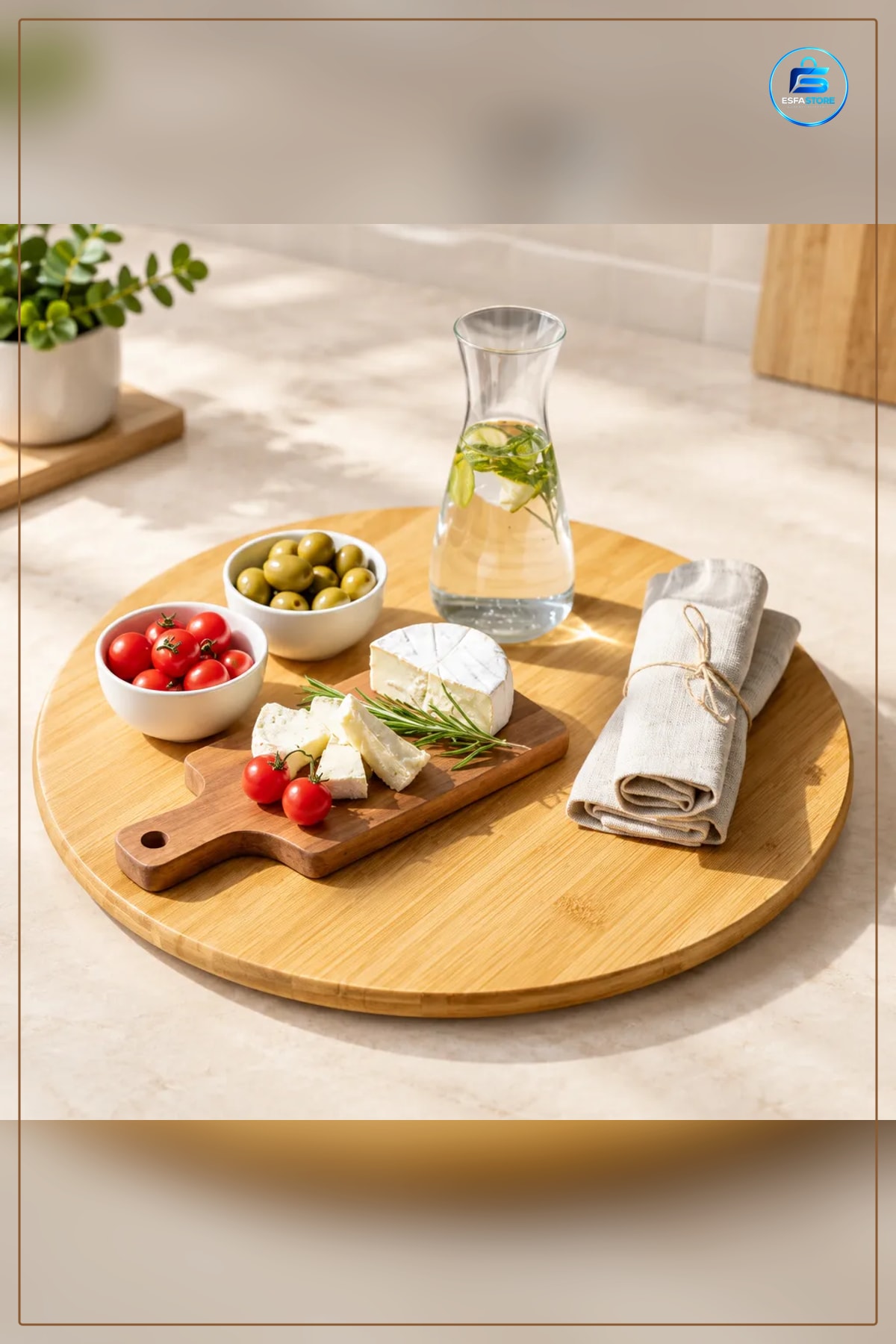 Dönerli Kesme Tahtası Sunum Döner Yuvarlak Servis Mutfak Sofra Kolay Kullanım Pratik