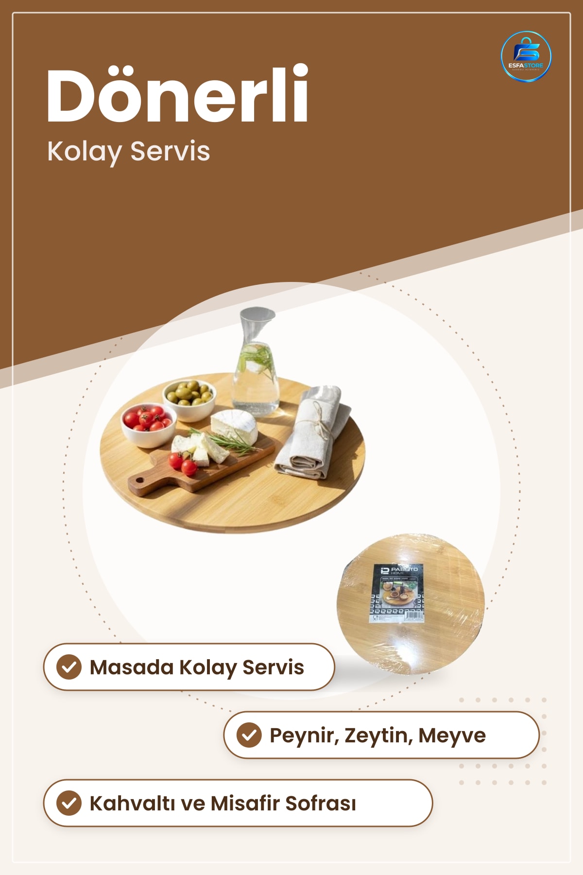 Dönerli Kesme Tahtası Sunum Döner Yuvarlak Servis Mutfak Sofra Kolay Kullanım Pratik