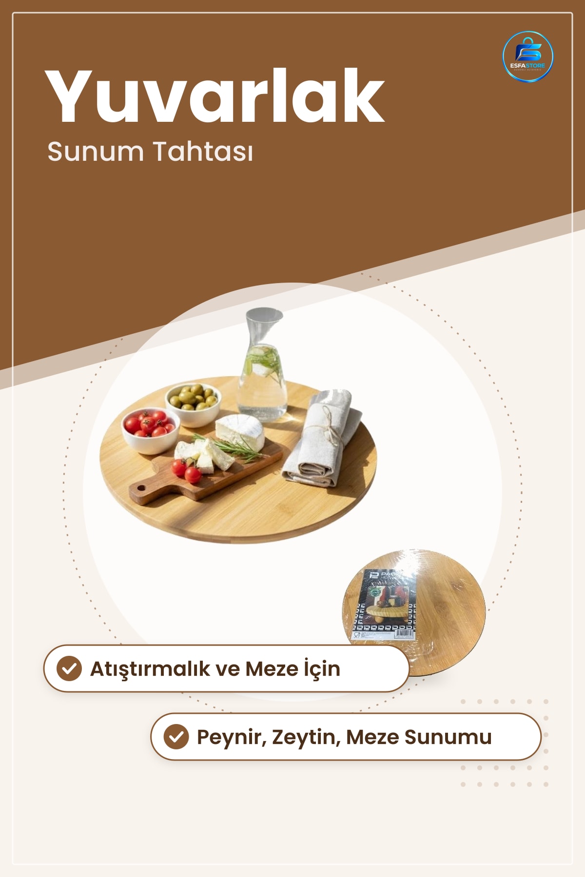 Yuvarlak Kesme Tahtası Sunum Servis Tabağı Atıştırmalık Mezeler İçin Mutfak Sofra Dekor