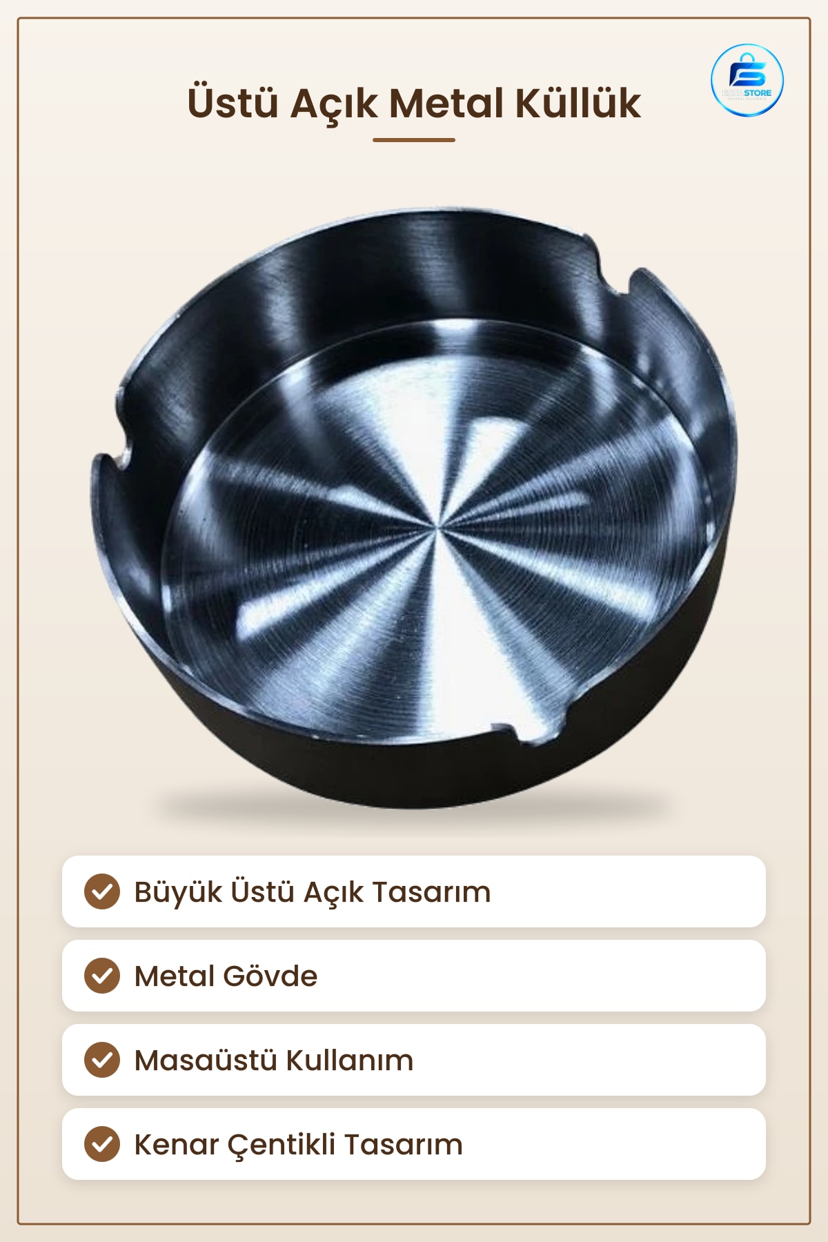 Tekli Büyük Üstü Açık Metal Küllük Ev ve Ofis İçin Pratik Masaüstü Sigara Külü Tablası