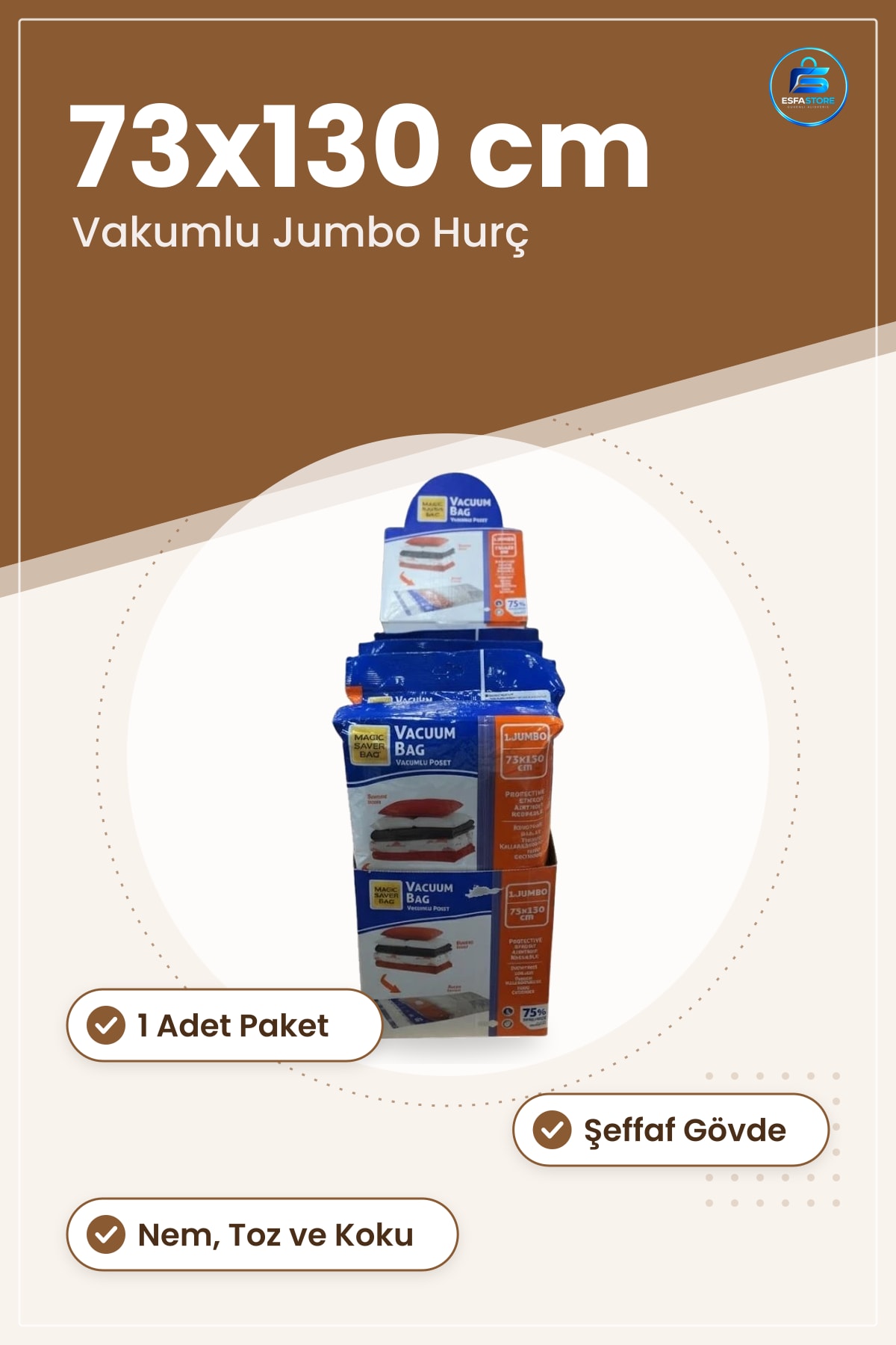 Vakumlu Hurç Jumbo 73x130 cm 1 Adet Ev Depolama Düzenleyici Saklama Torbası Yastık Battaniye