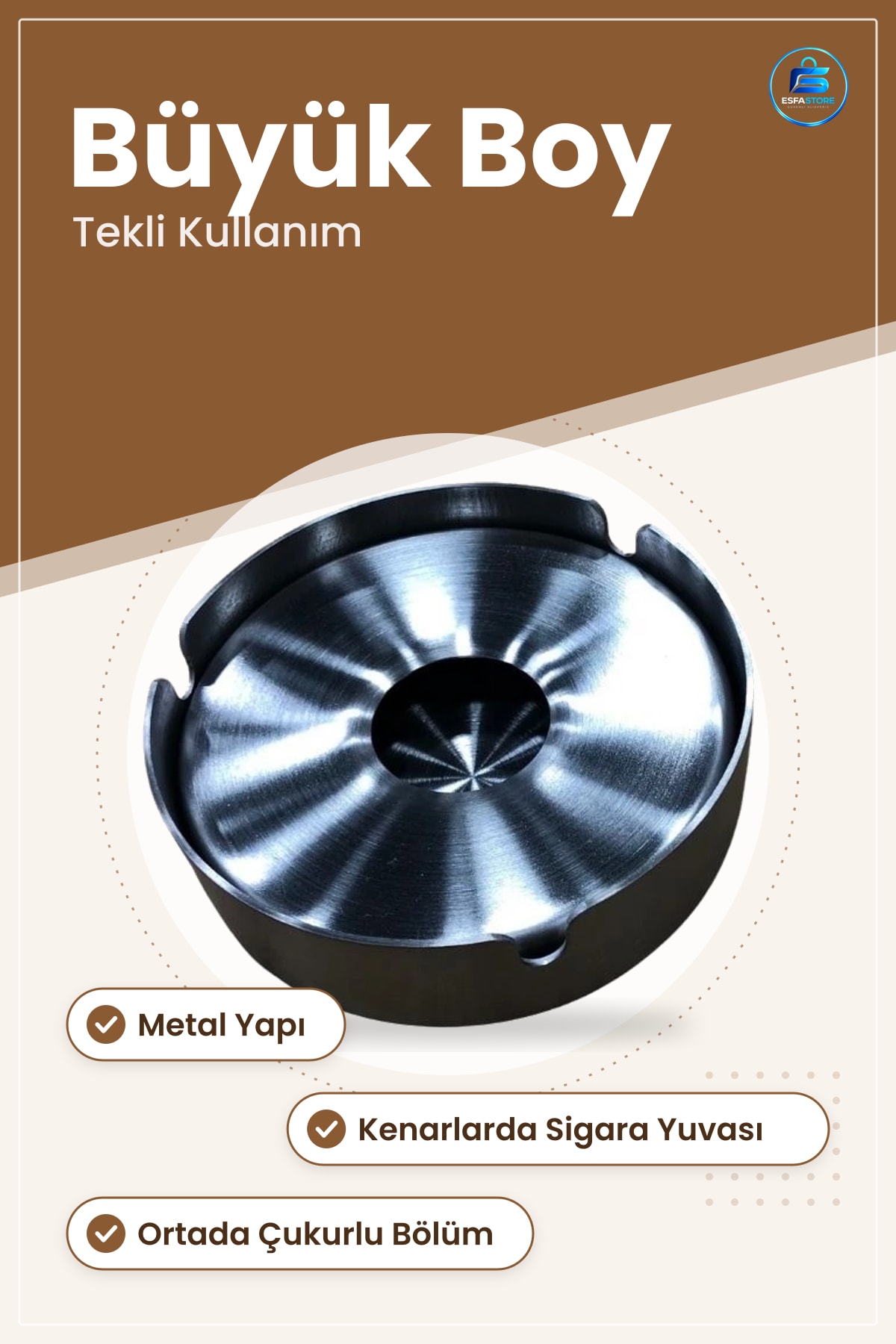 Metal Küllük Büyük Boy Yuvarlak Tekli Ev Dekorasyon ve Masa Kullanımı İçin Sigara Külü Kabı