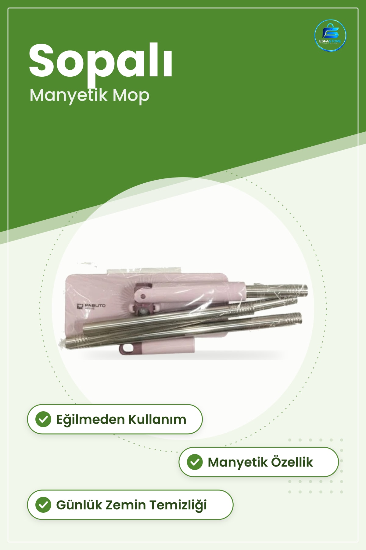 Sopalı Manyetik Mop Paspas Zemin Temizlik Aleti Ev Temizliği İçin Pratik Günlük Kullanım