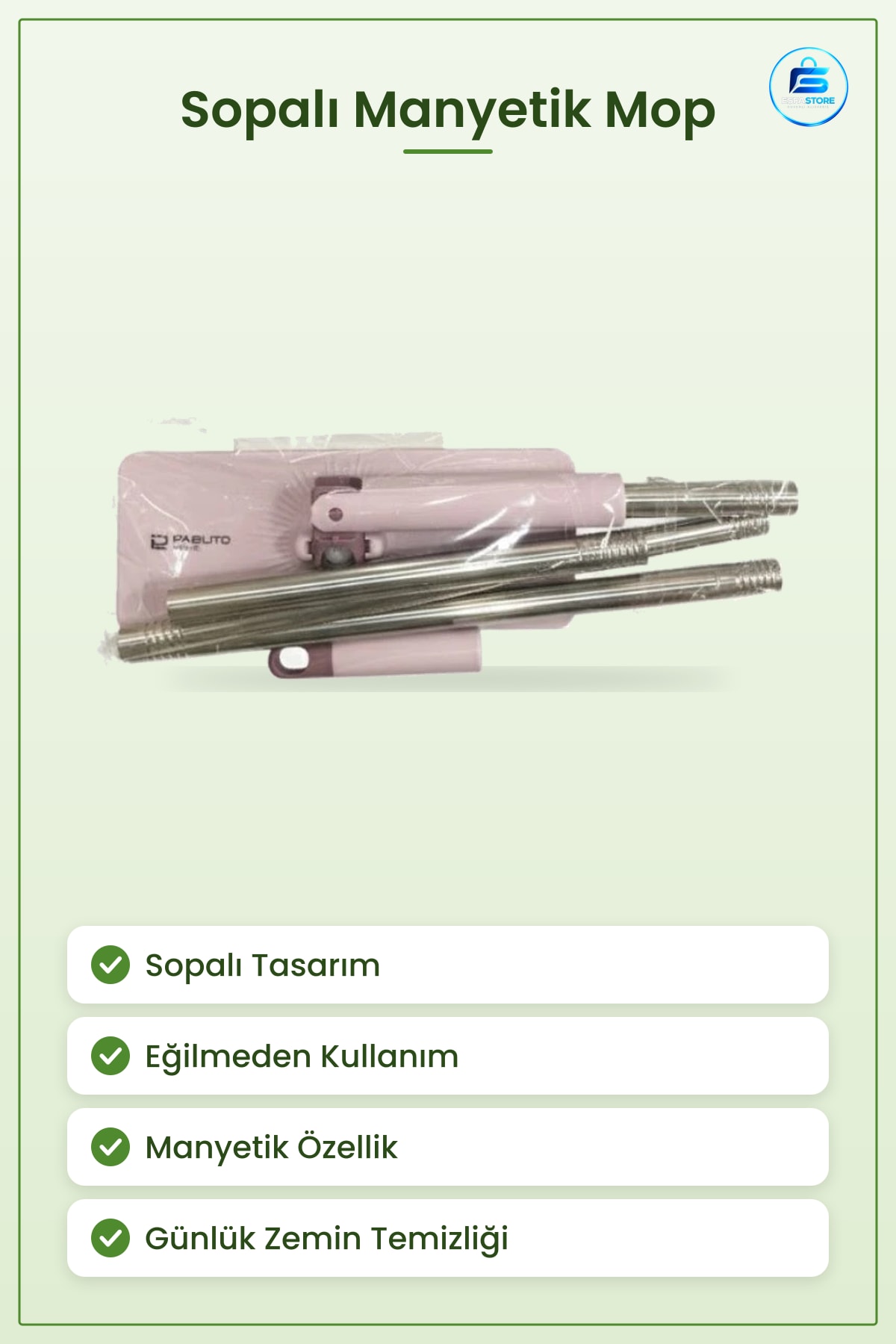 Sopalı Manyetik Mop Paspas Zemin Temizlik Aleti Ev Temizliği İçin Pratik Günlük Kullanım