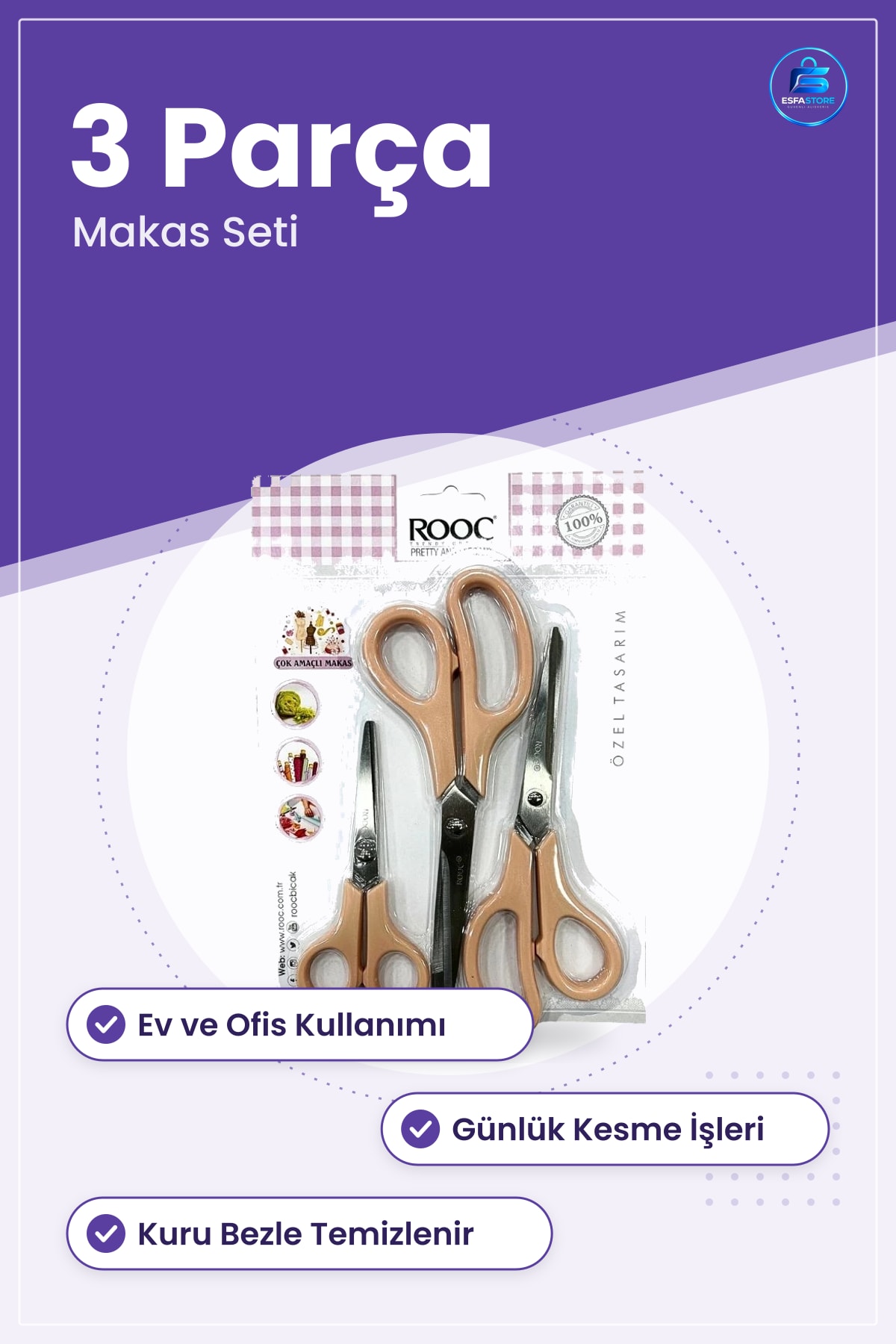 Çok Amaçlı Makas Seti 3 Parça Kırtasiye Ofis Ev Günlük Kesme İşleri İçin Kesim Makası