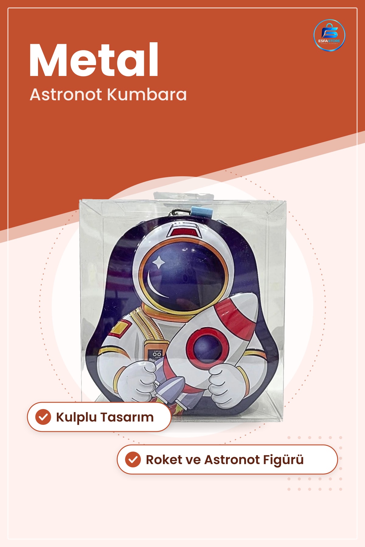 Kumbara Kulplu Metal Astronot Çocuk Para Biriktirme Kutusu Hediyelik Eşya Dekoratif Uzay Temalı