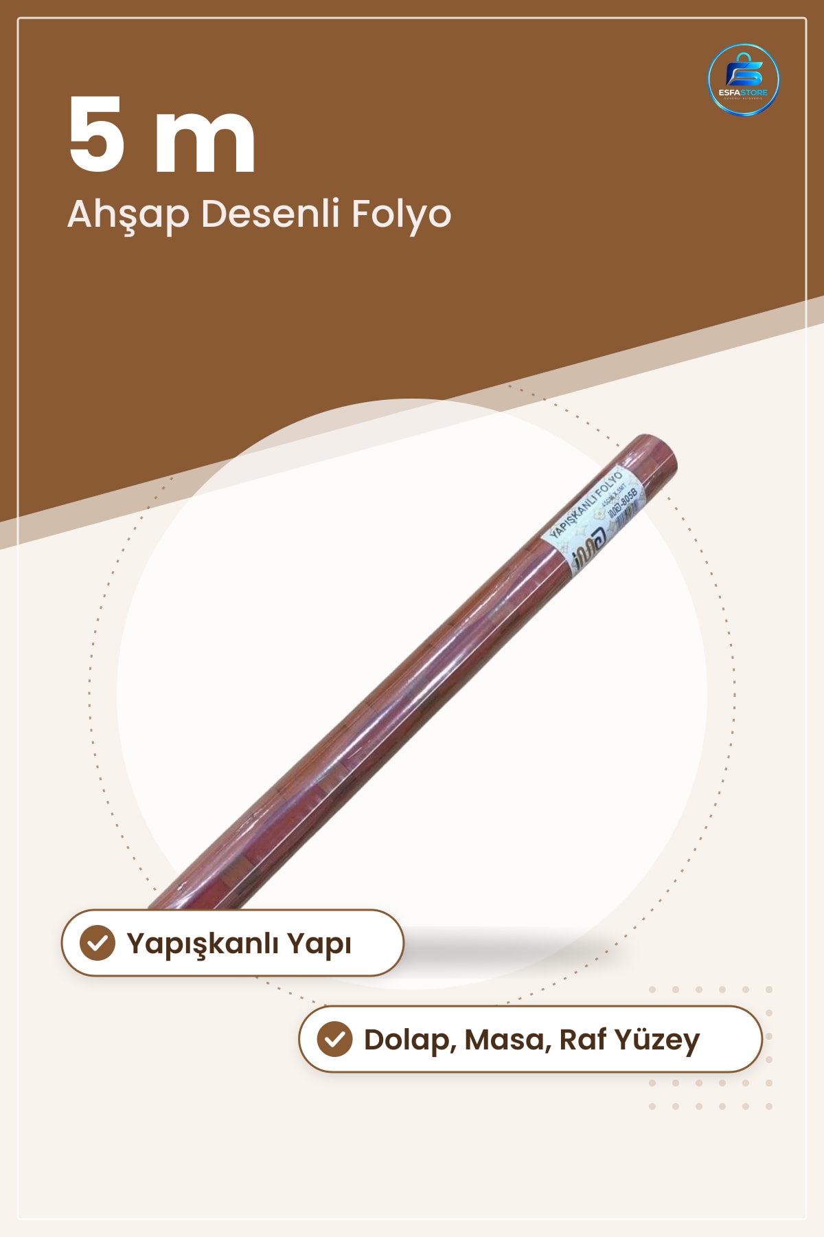 Yapışkanlı Folyo 5 m Ahşap Desenli Mobilya Dolap Masa Kaplama Dekoratif Ev Dekorasyonu