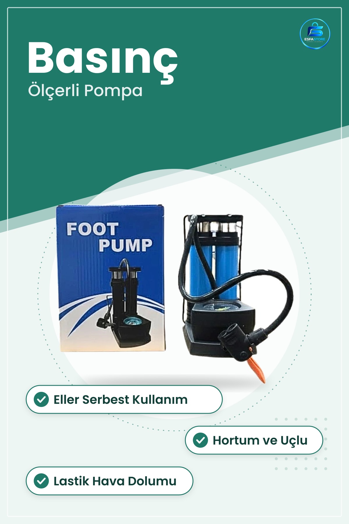 Bisiklet Ayak Pompası Basınç Ölçerli Hava Dolum Eller Serbest Pratik Kullanım Lastik Şişirme