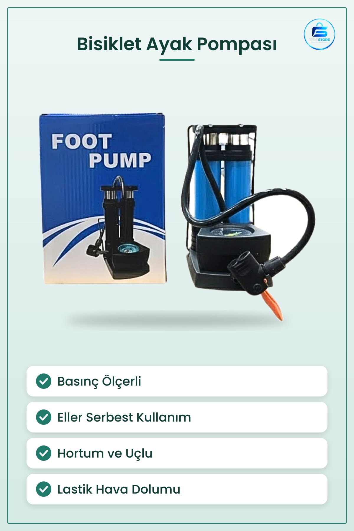 Bisiklet Ayak Pompası Basınç Ölçerli Hava Dolum Eller Serbest Pratik Kullanım Lastik Şişirme