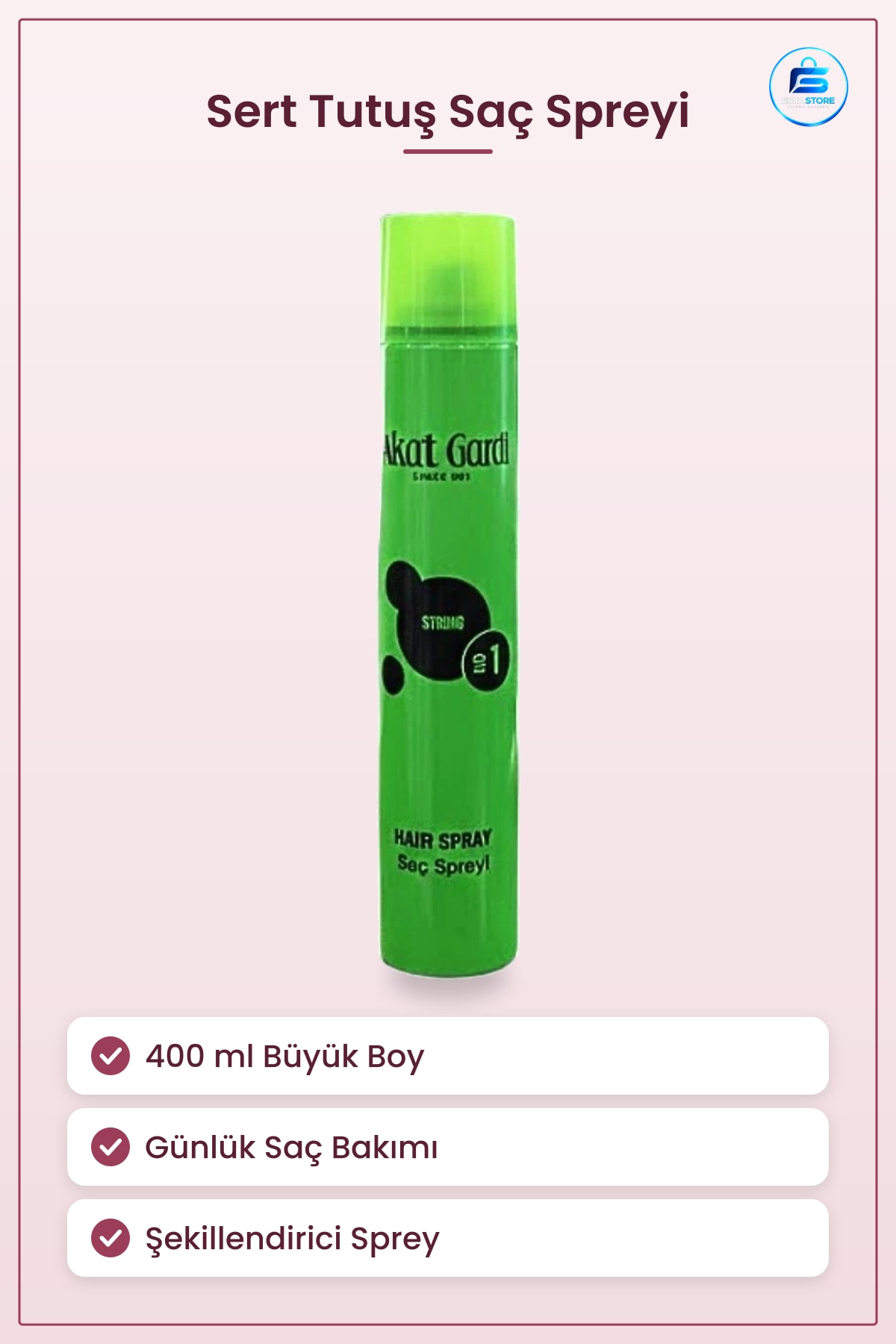 Saç Spreyi Büyük Yeşil 400 ml Sert Tutuş Şekillendirici Kalıcı Fiksaj Günlük Kullanım