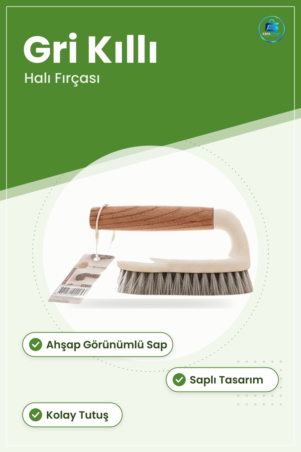 Halı Temizleme Fırçası Gri Kıllı Ahşap Saplı Ev Temizlik Gereci Kullanışlı Pratik